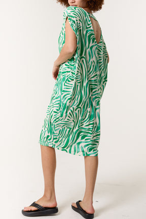 Zebra Double V-Neck Stretch Dress