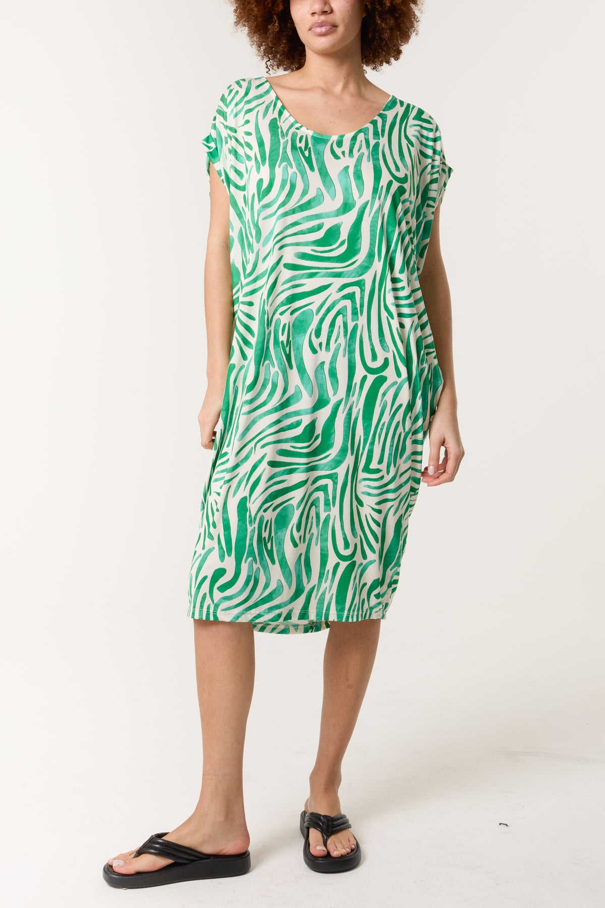 Zebra Double V-Neck Stretch Dress