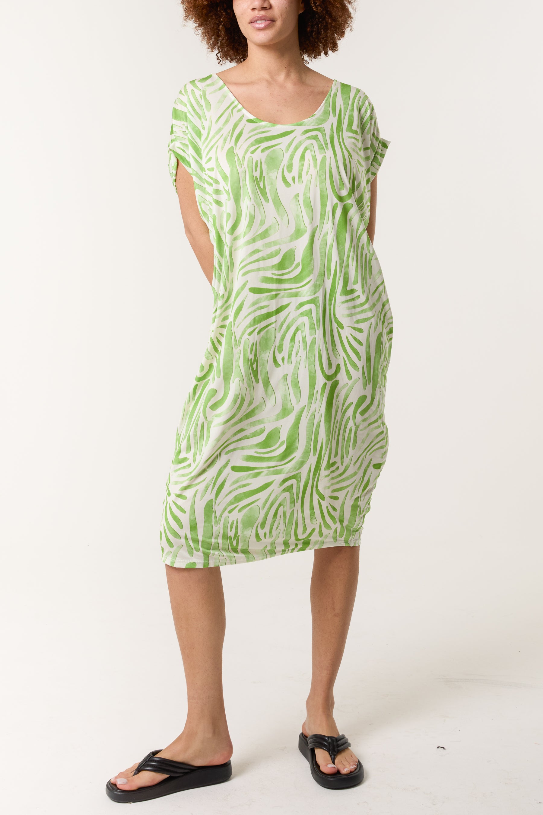 Zebra Double V-Neck Stretch Dress