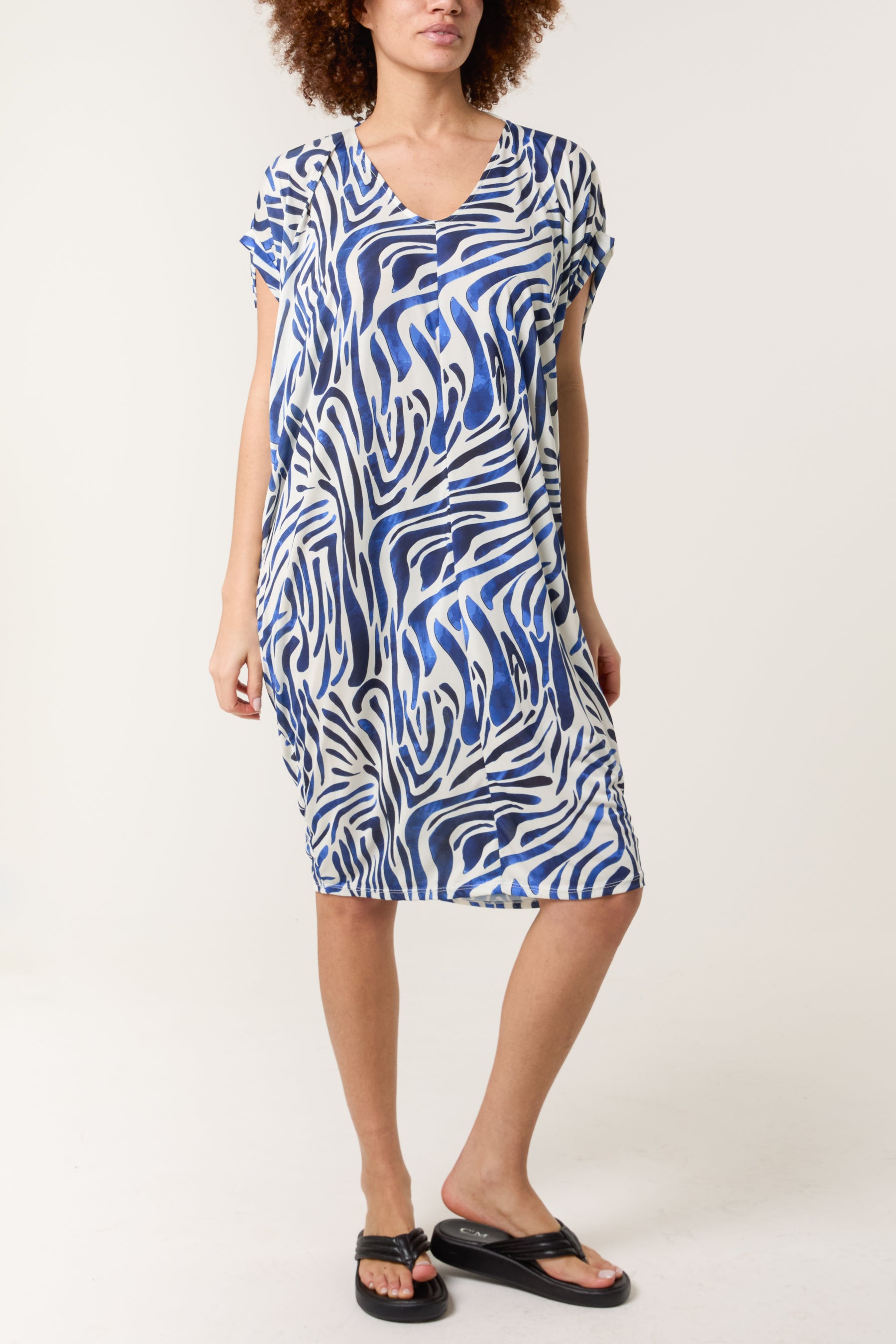 Zebra Double V-Neck Stretch Dress