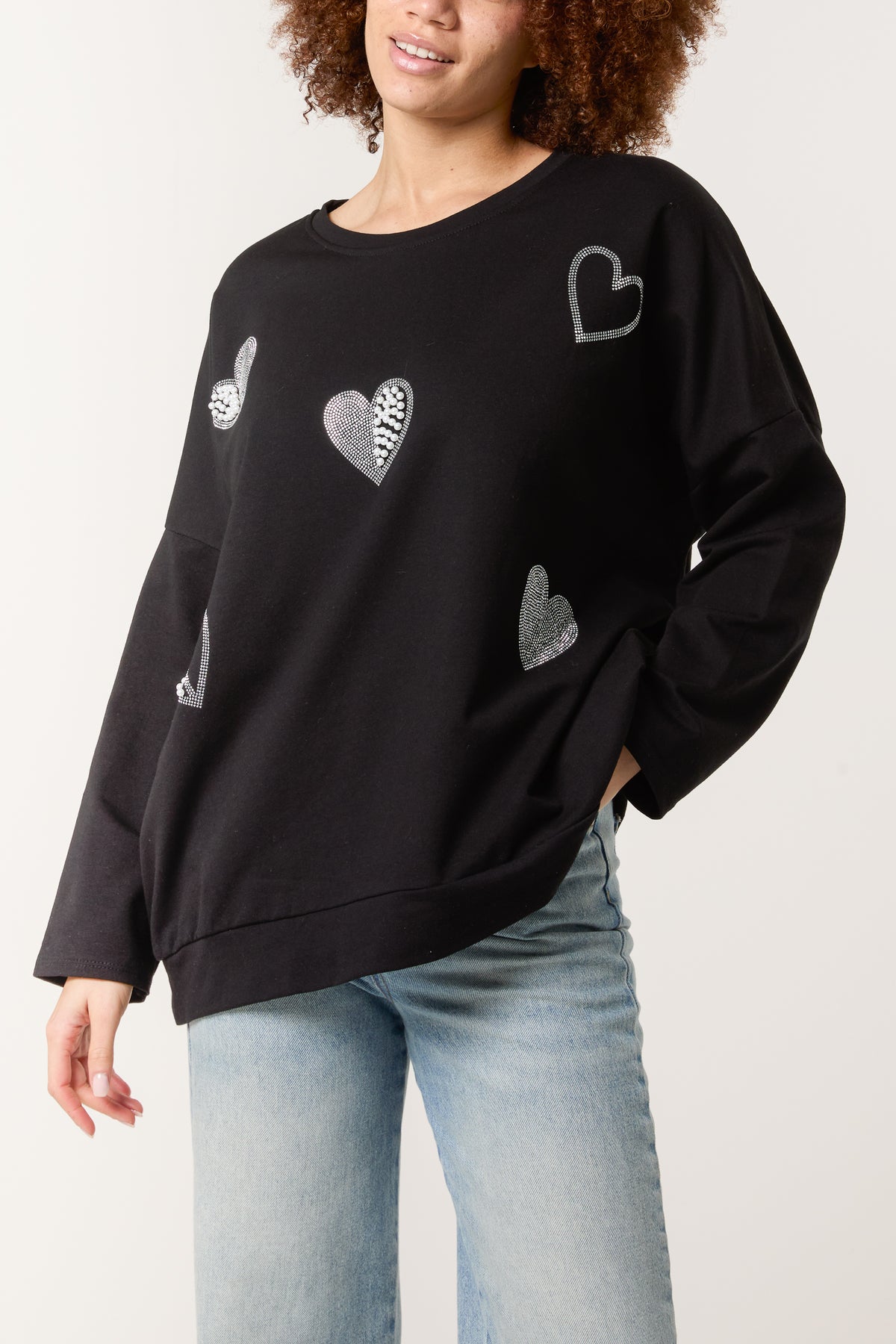 Pearl & Diamante Heart Cotton Top