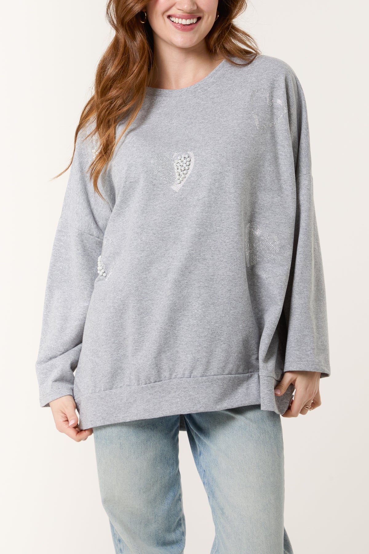 Pearl & Diamante Heart Cotton Top