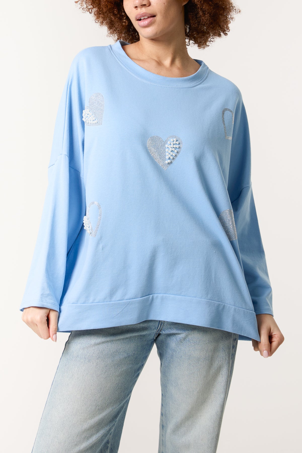 Pearl & Diamante Heart Cotton Top