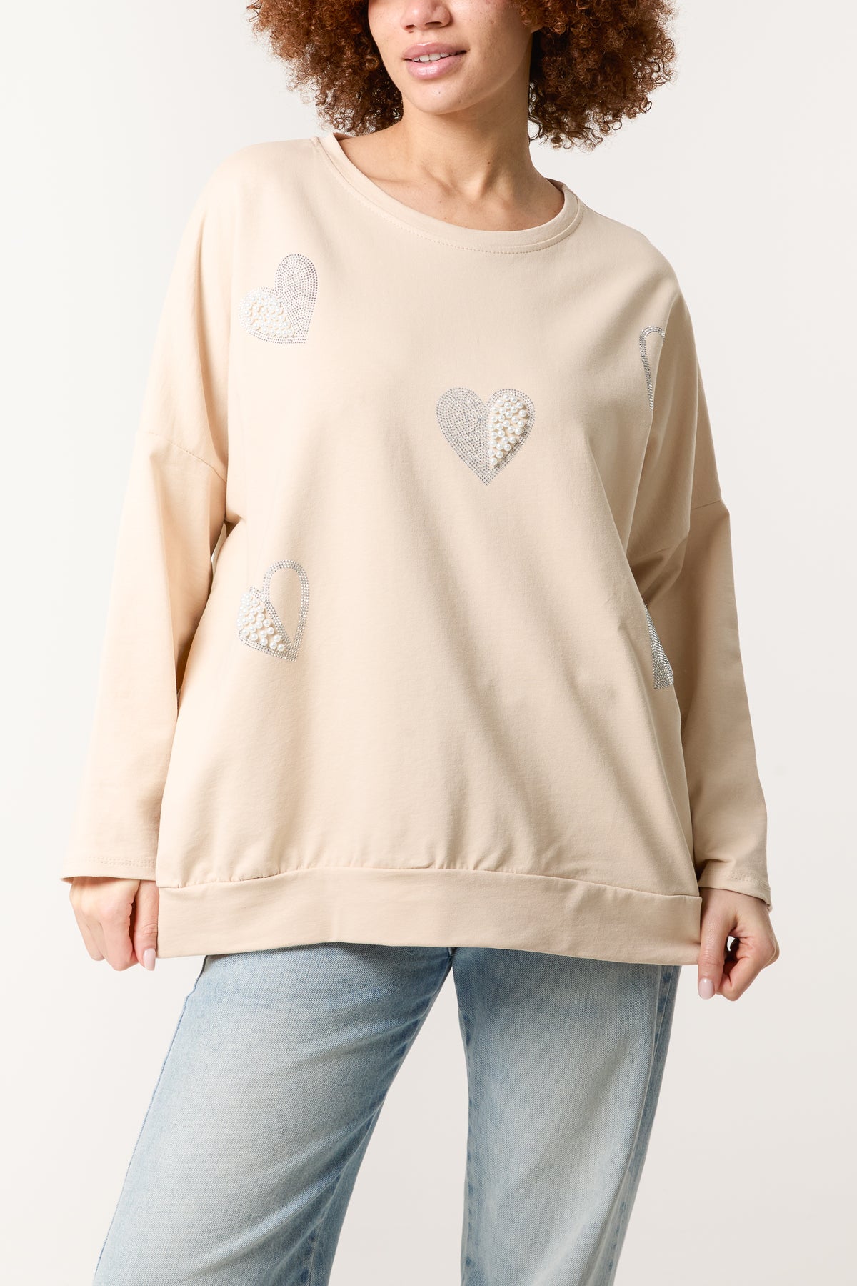 Pearl & Diamante Heart Cotton Top