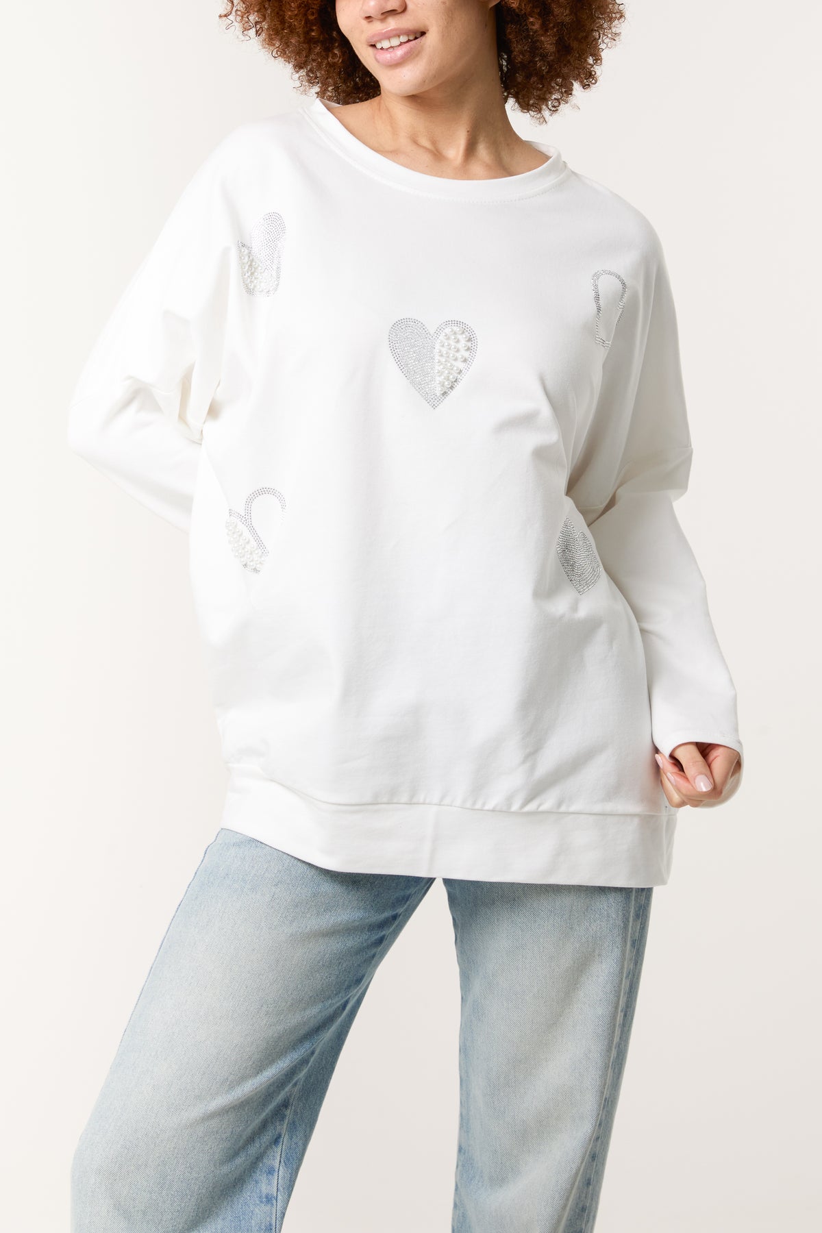 Pearl & Diamante Heart Cotton Top