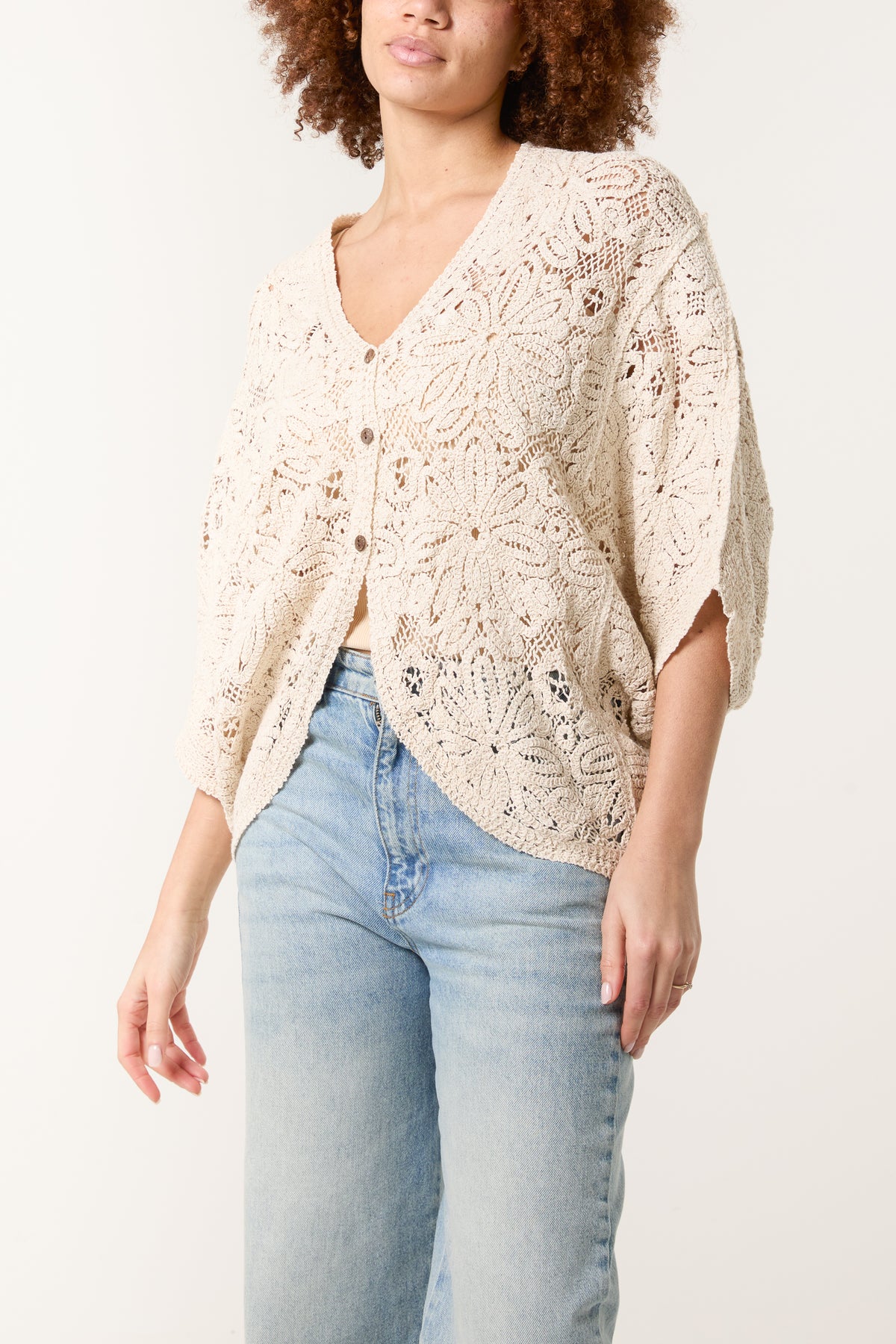 Floral Crochet Button Through Top