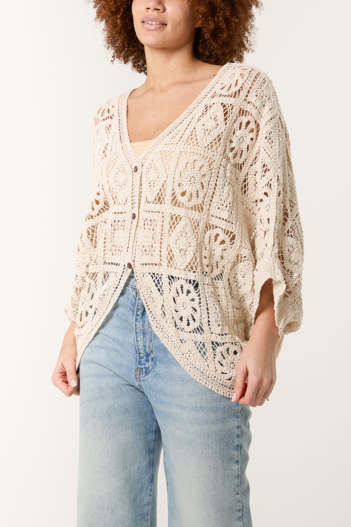 Geometric Pattern Crochet Cotton Shirt