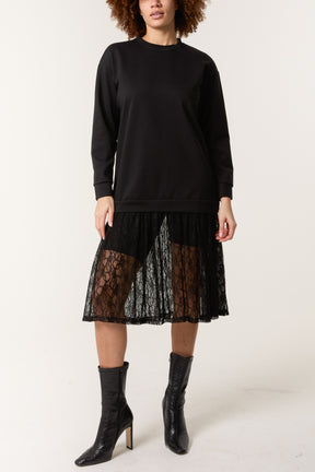 Lace Skirt & Sweat Jumper Midi Dress