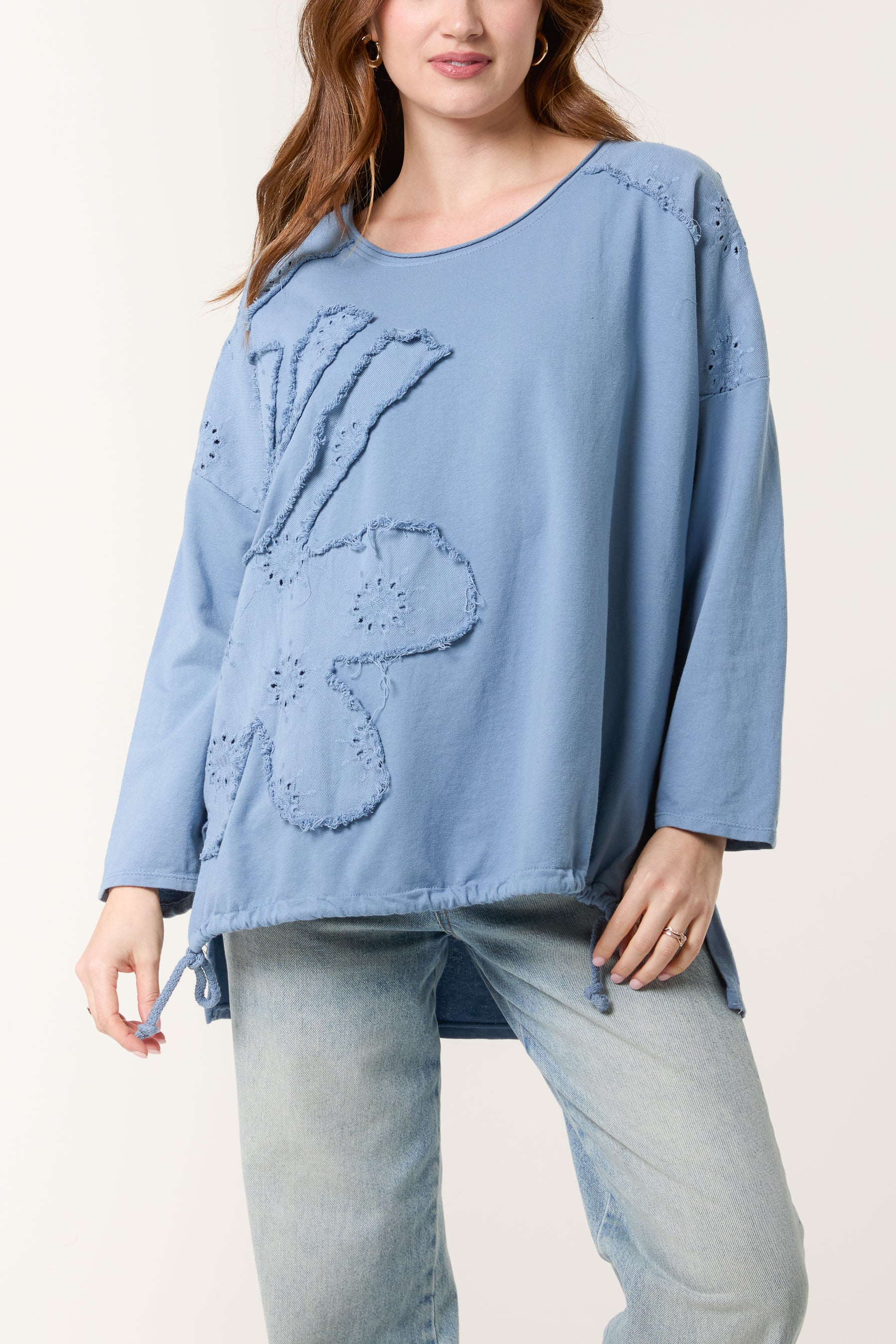 Broderie Anglaise Flower Long Sleeve Top