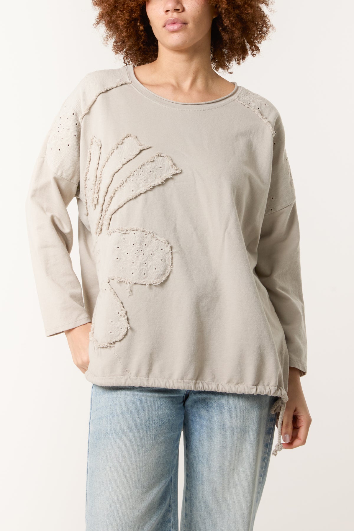 Broderie Anglaise Flower Long Sleeve Top