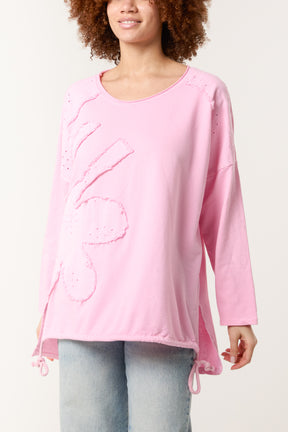 Broderie Anglaise Flower Long Sleeve Top