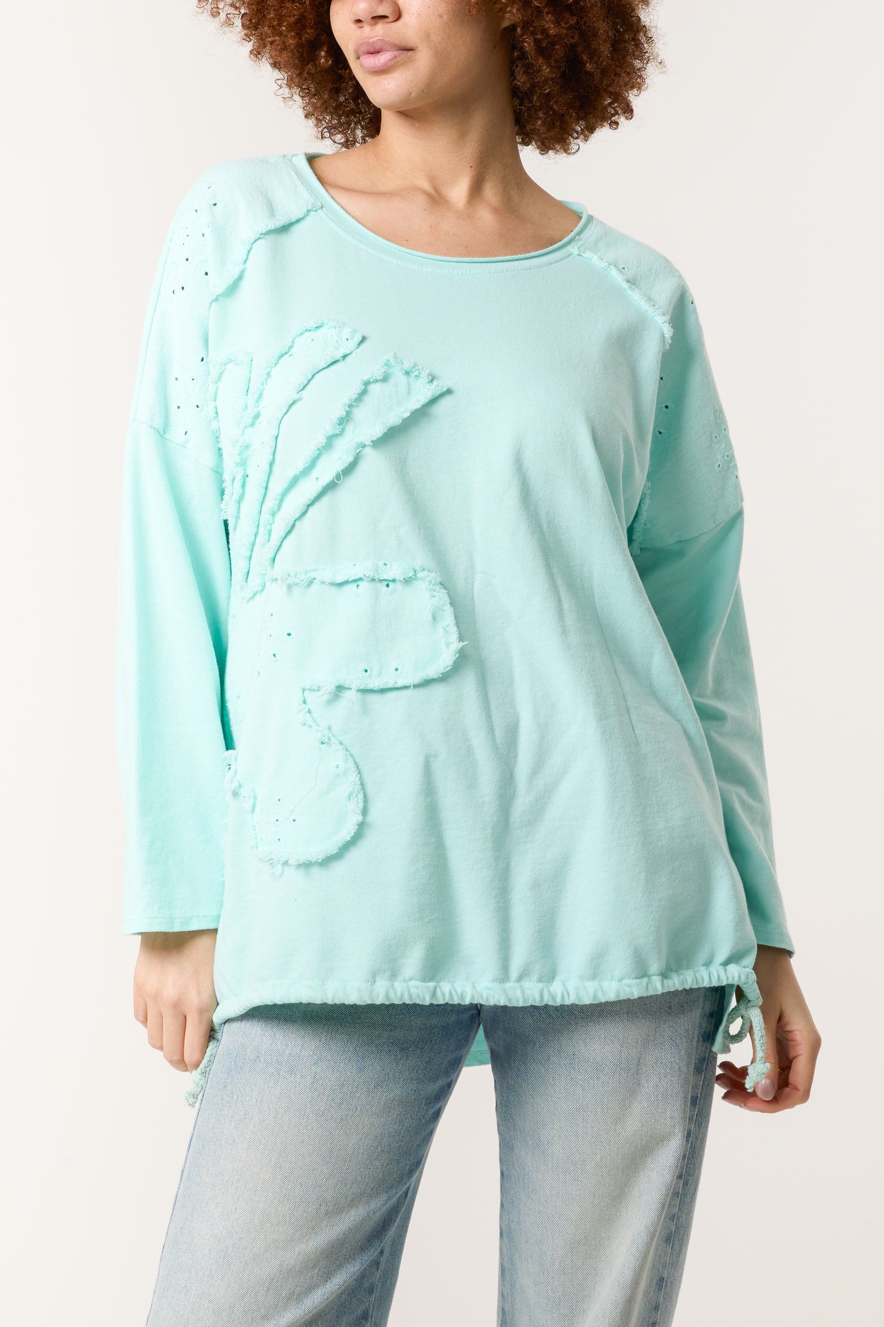 Broderie Anglaise Flower Long Sleeve Top