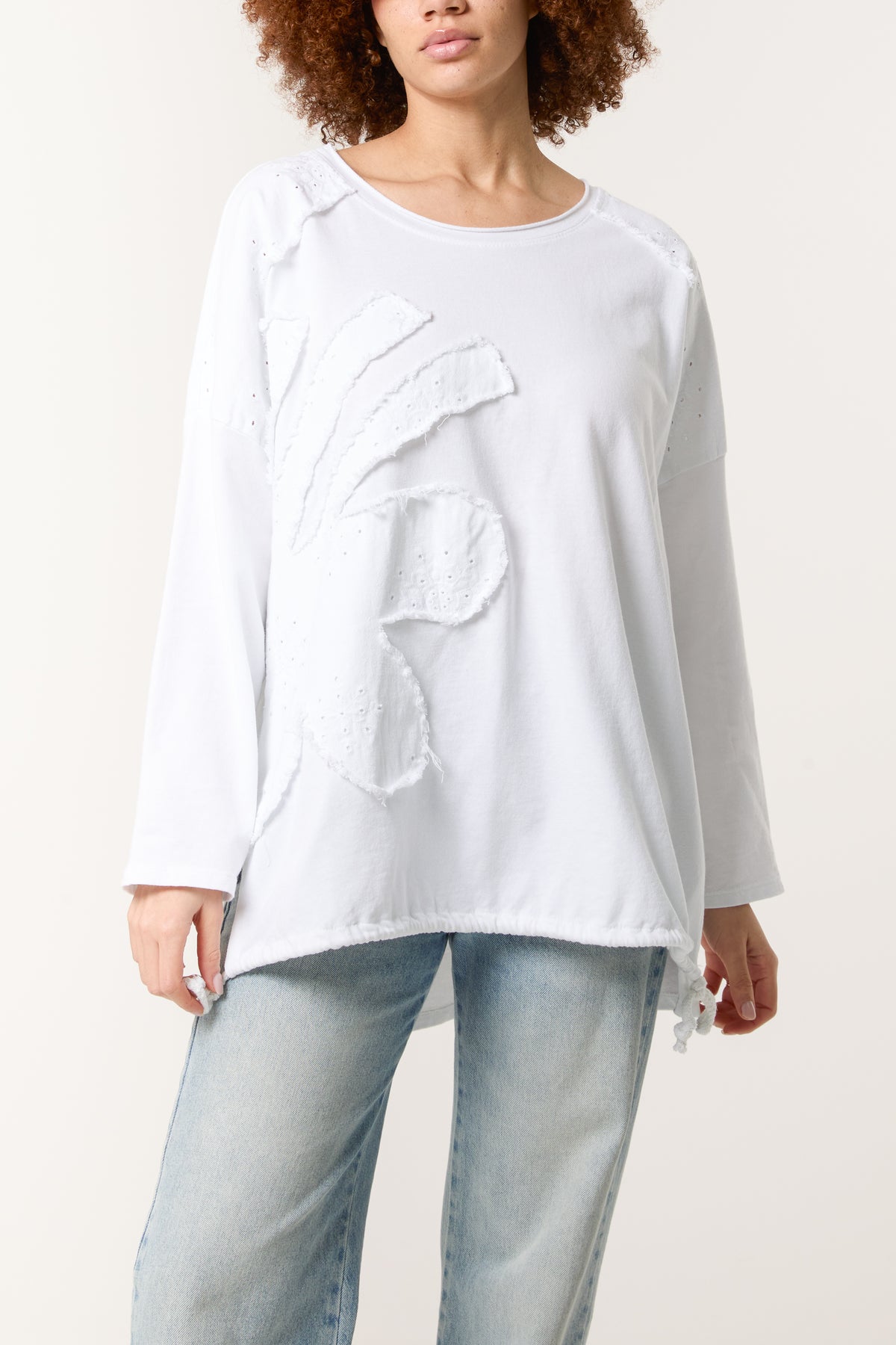 Broderie Anglaise Flower Long Sleeve Top