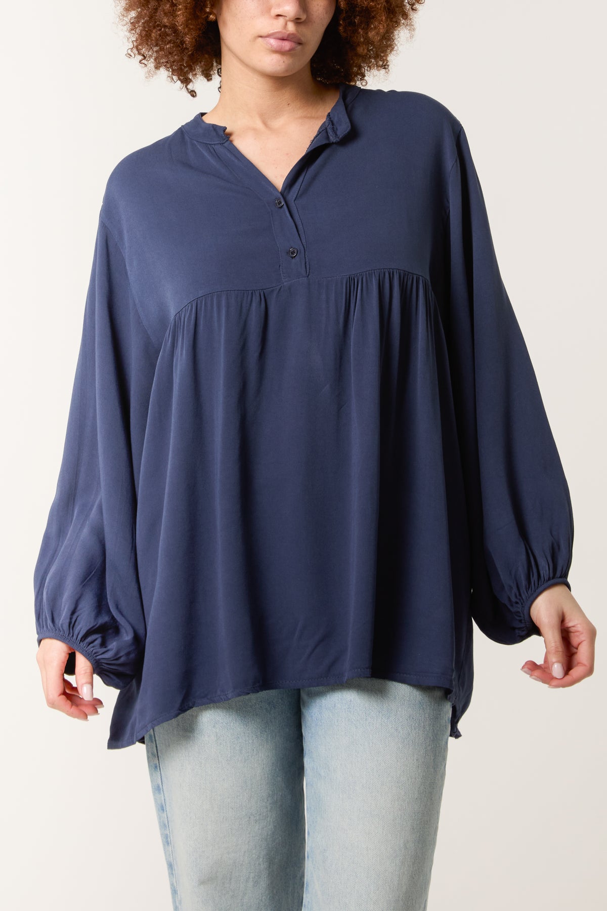 Grandad Collar Smock Blouse