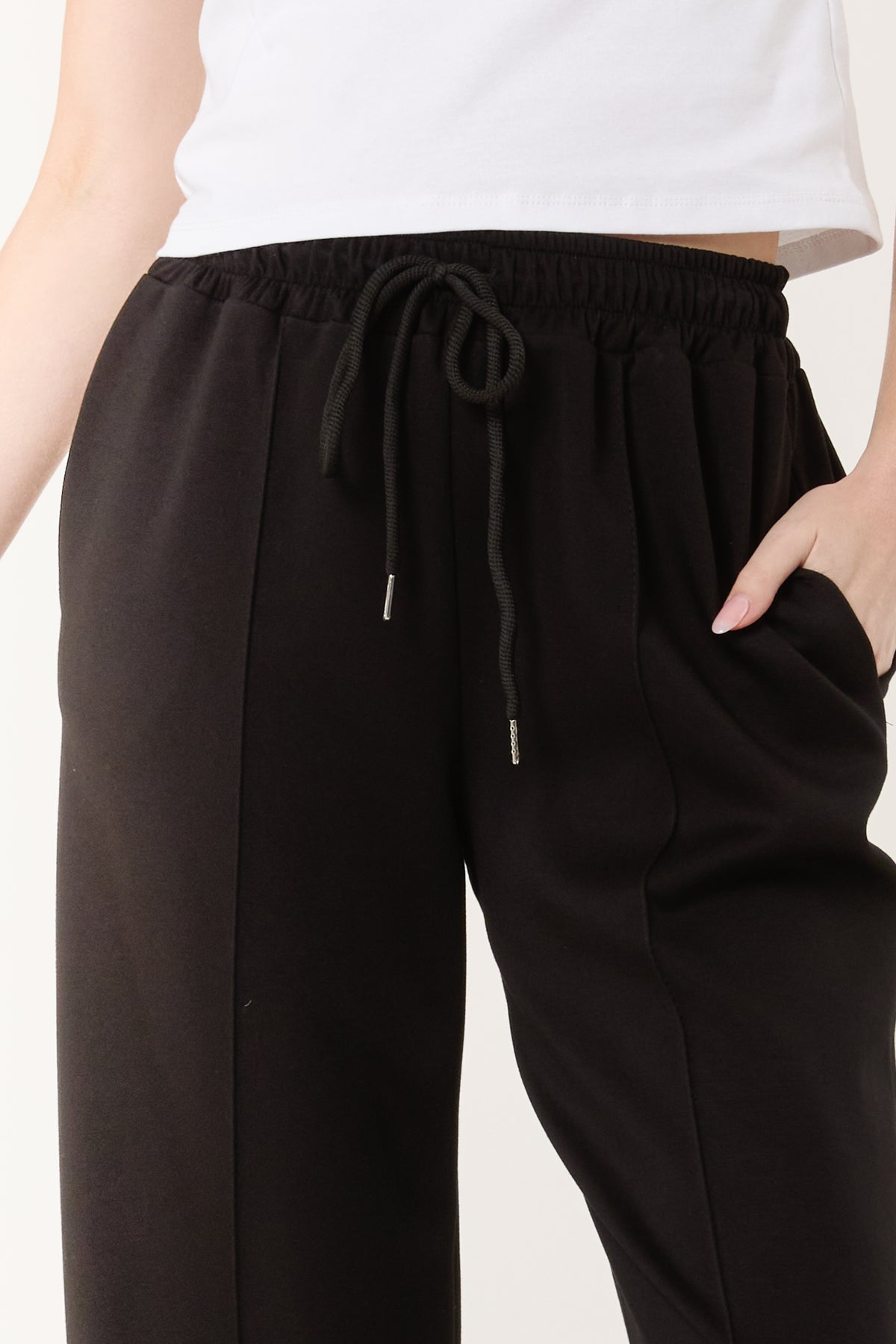 Drawstring Crease-Front Sweat Trousers