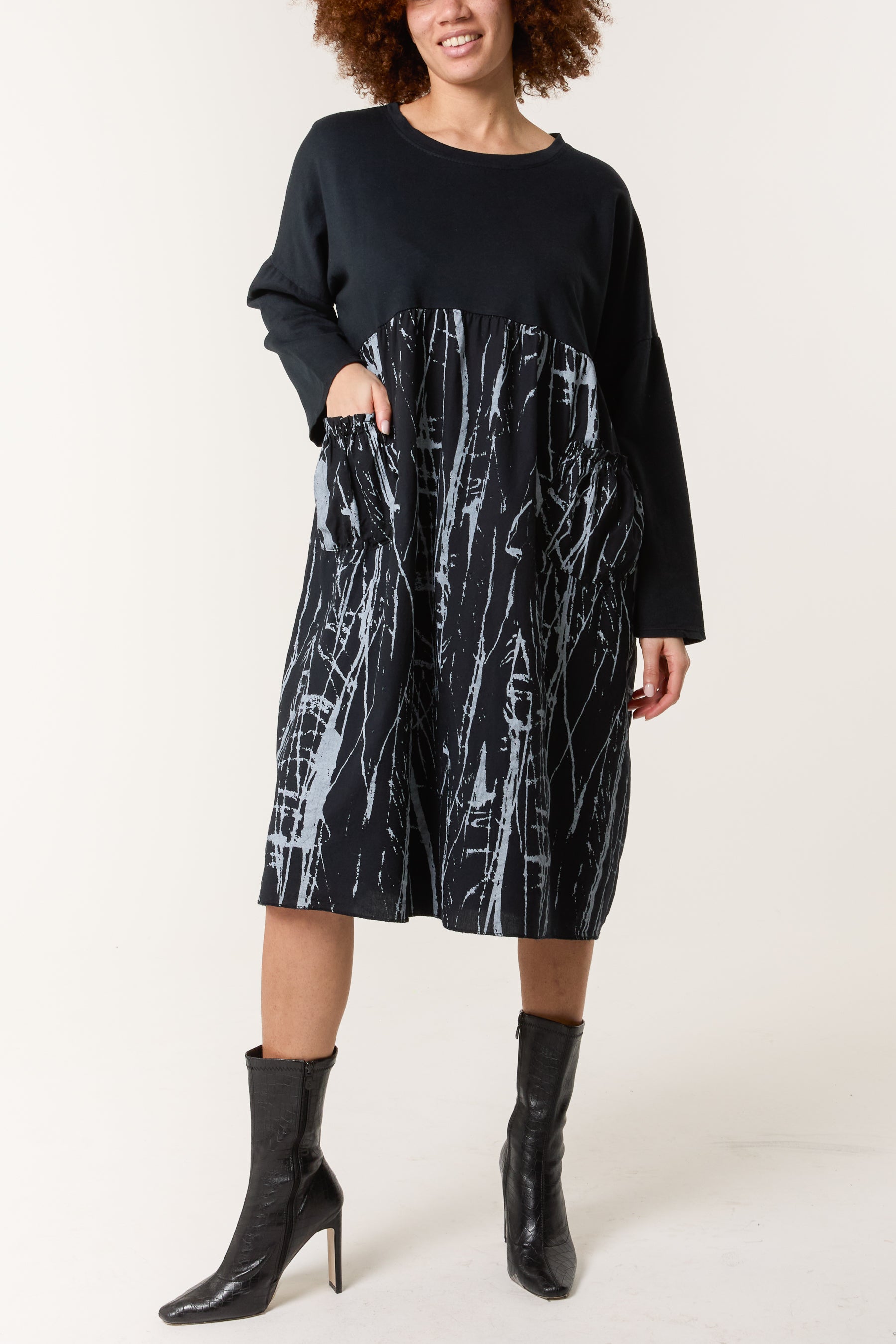 Paint Splatter Design Long Sleeve Dress