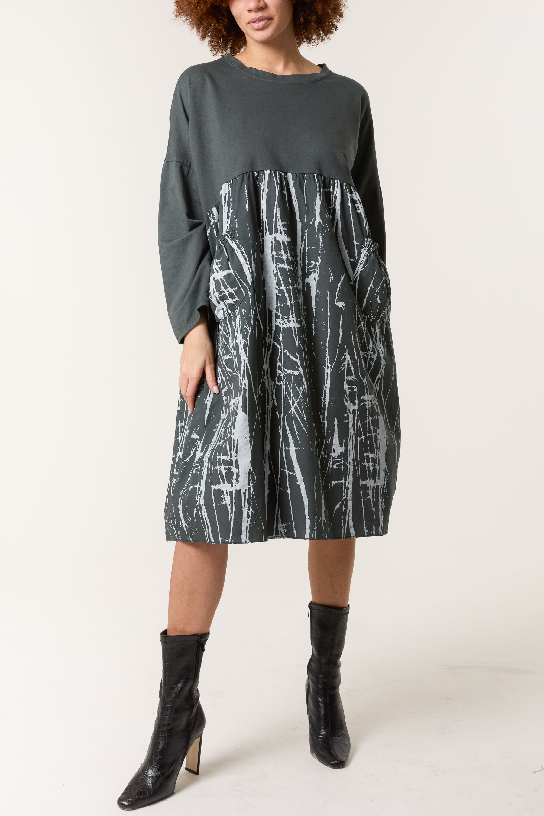 Paint Splatter Design Long Sleeve Dress