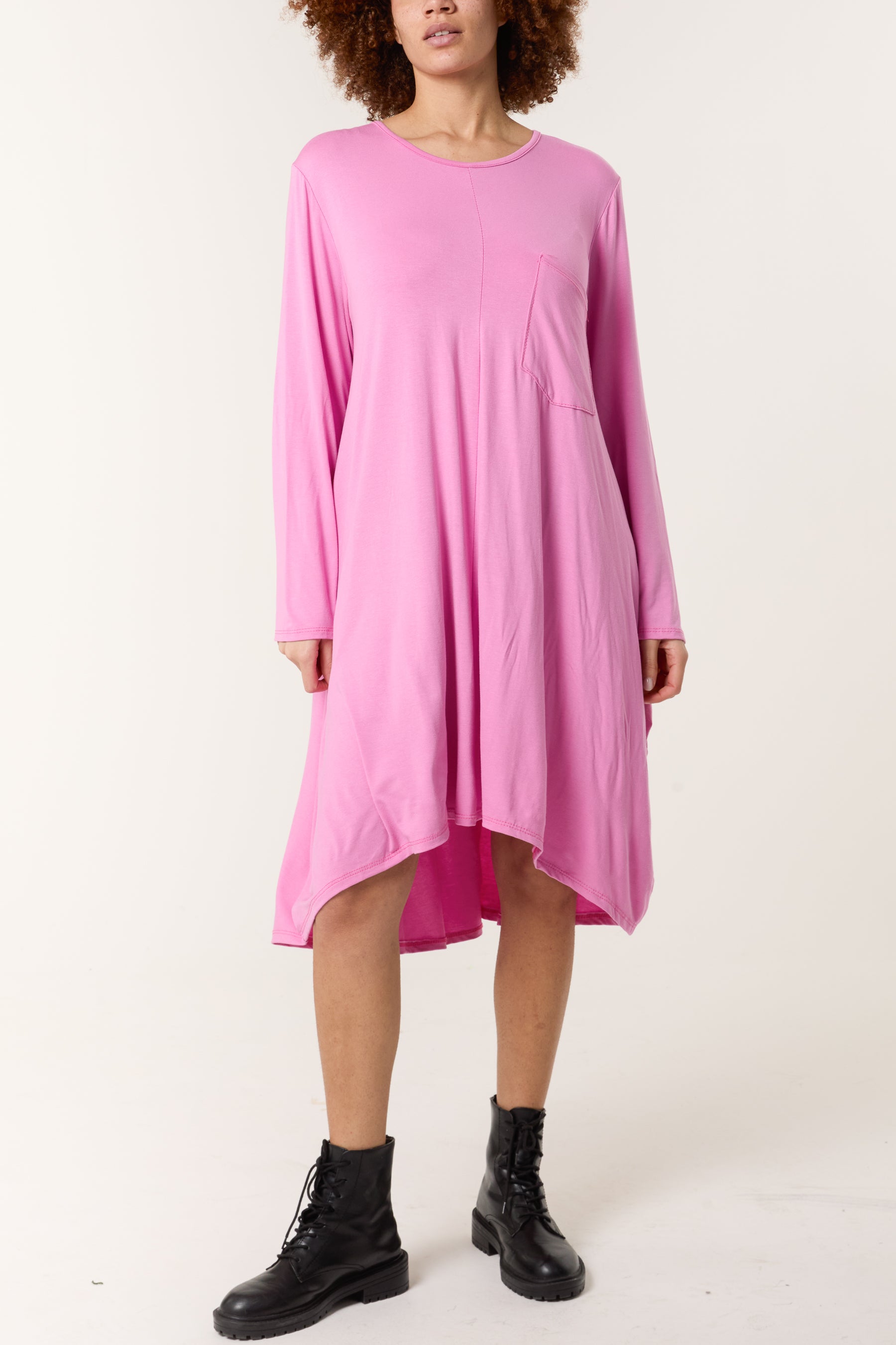 Long Sleeve High Low Jersey Dress