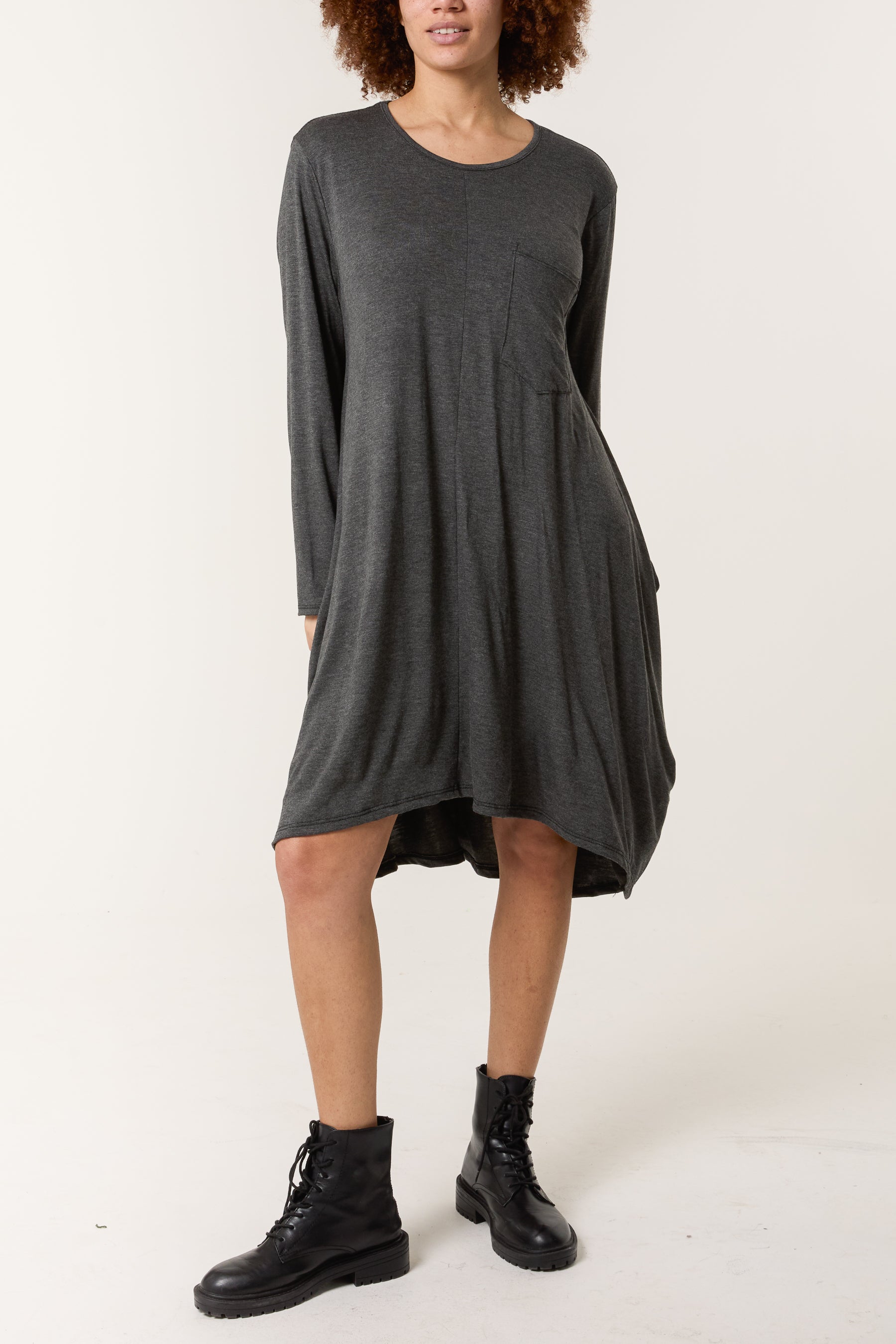 Long Sleeve High Low Jersey Dress