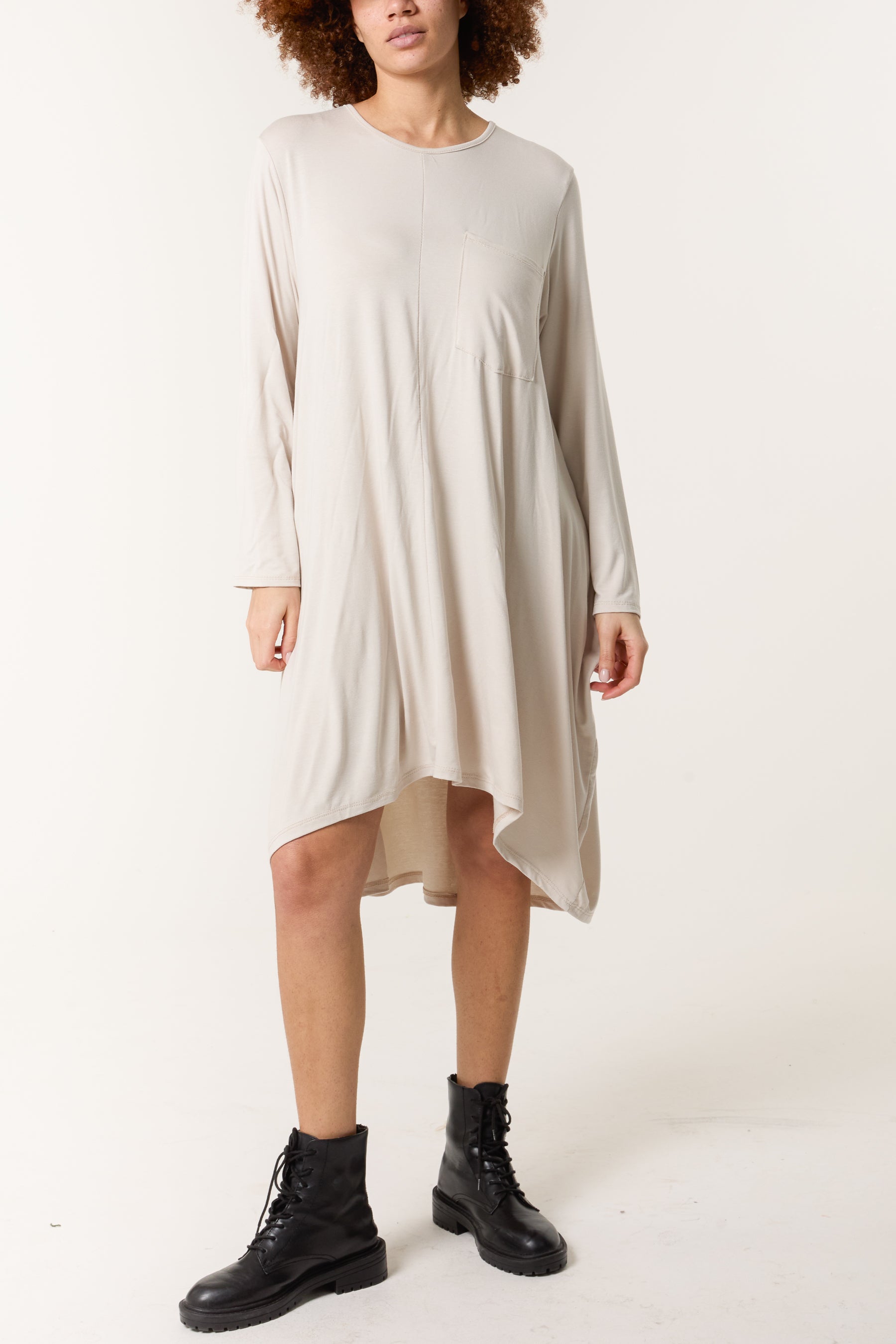 Long Sleeve High Low Jersey Dress