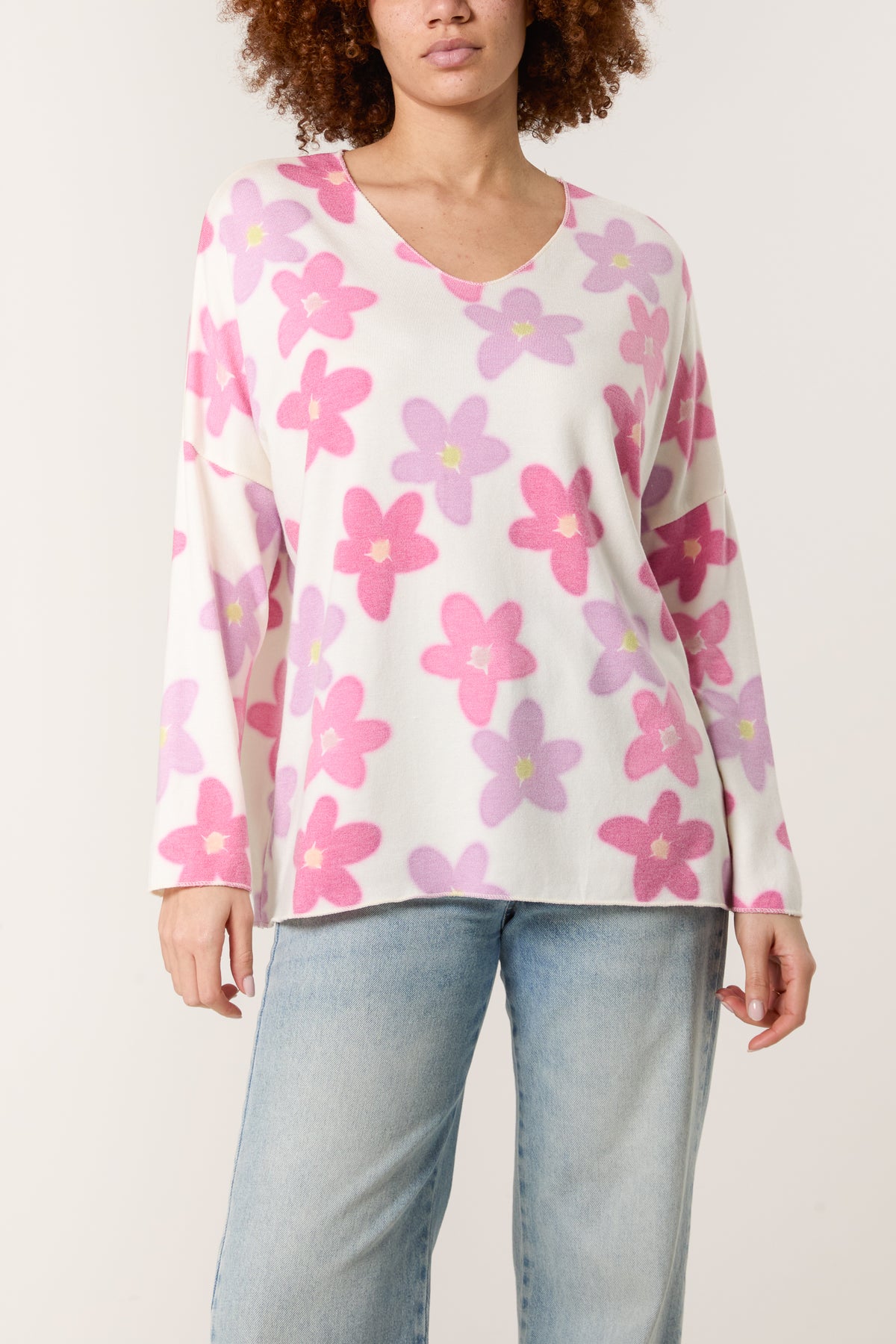 V-Neck Daisy Fine Knit Jumper