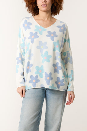 V-Neck Daisy Fine Knit Jumper