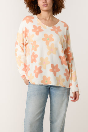 V-Neck Daisy Fine Knit Jumper