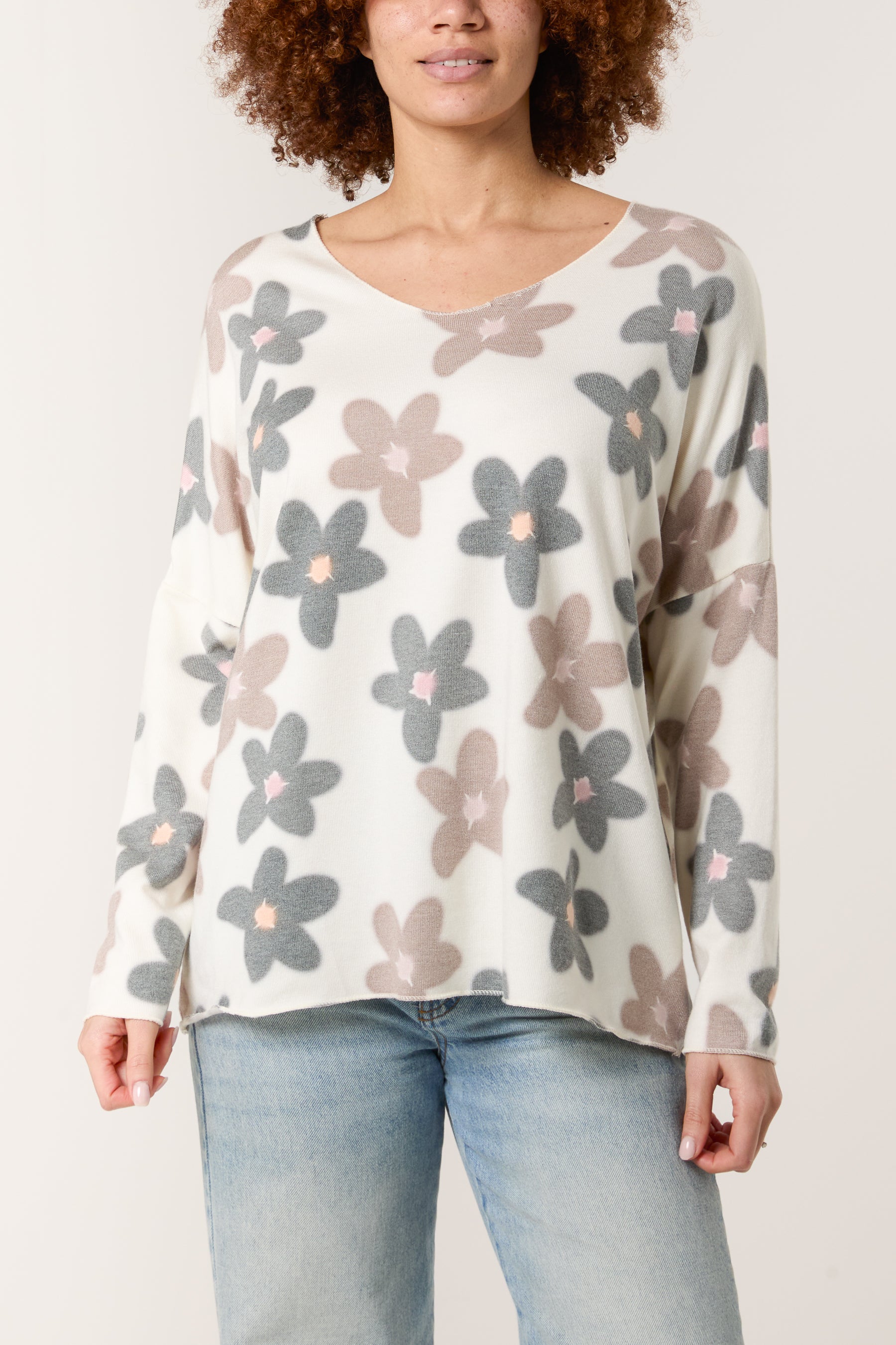 V-Neck Daisy Fine Knit Jumper