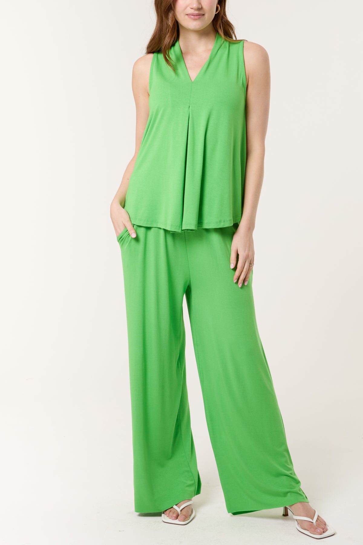 Stretch Jersey Top & Wide Leg Trouser Set