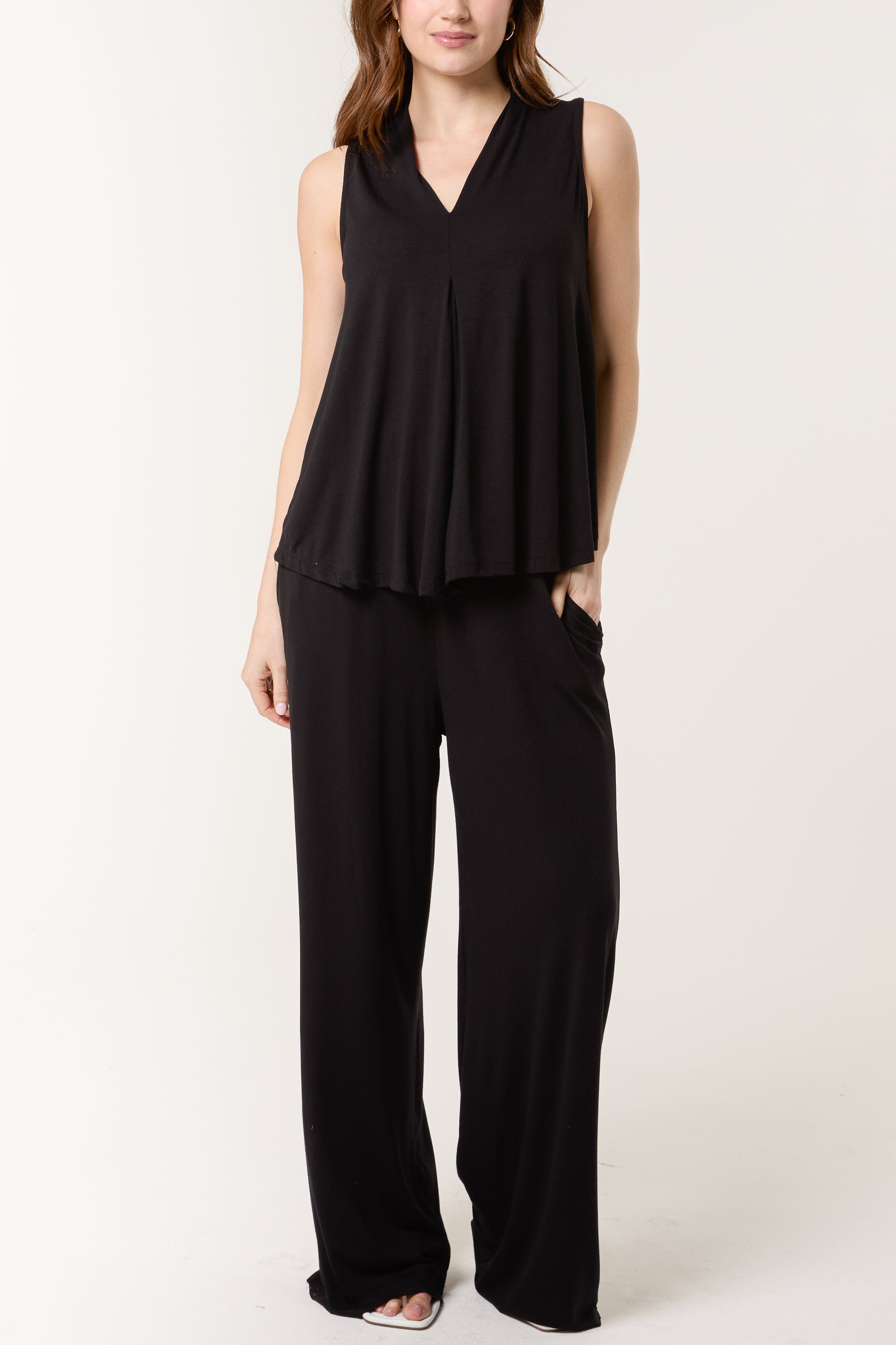 Stretch Jersey Top & Wide Leg Trouser Set