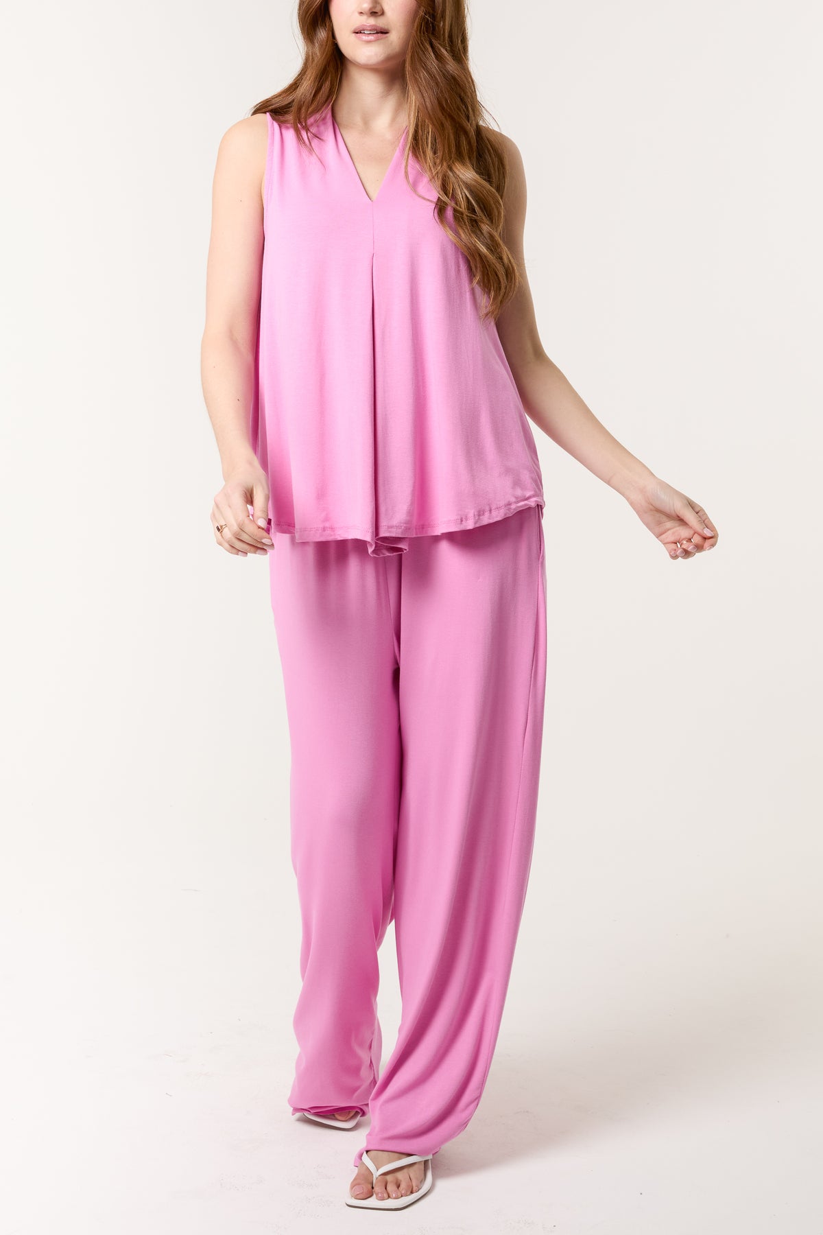 Stretch Jersey Top & Wide Leg Trouser Set