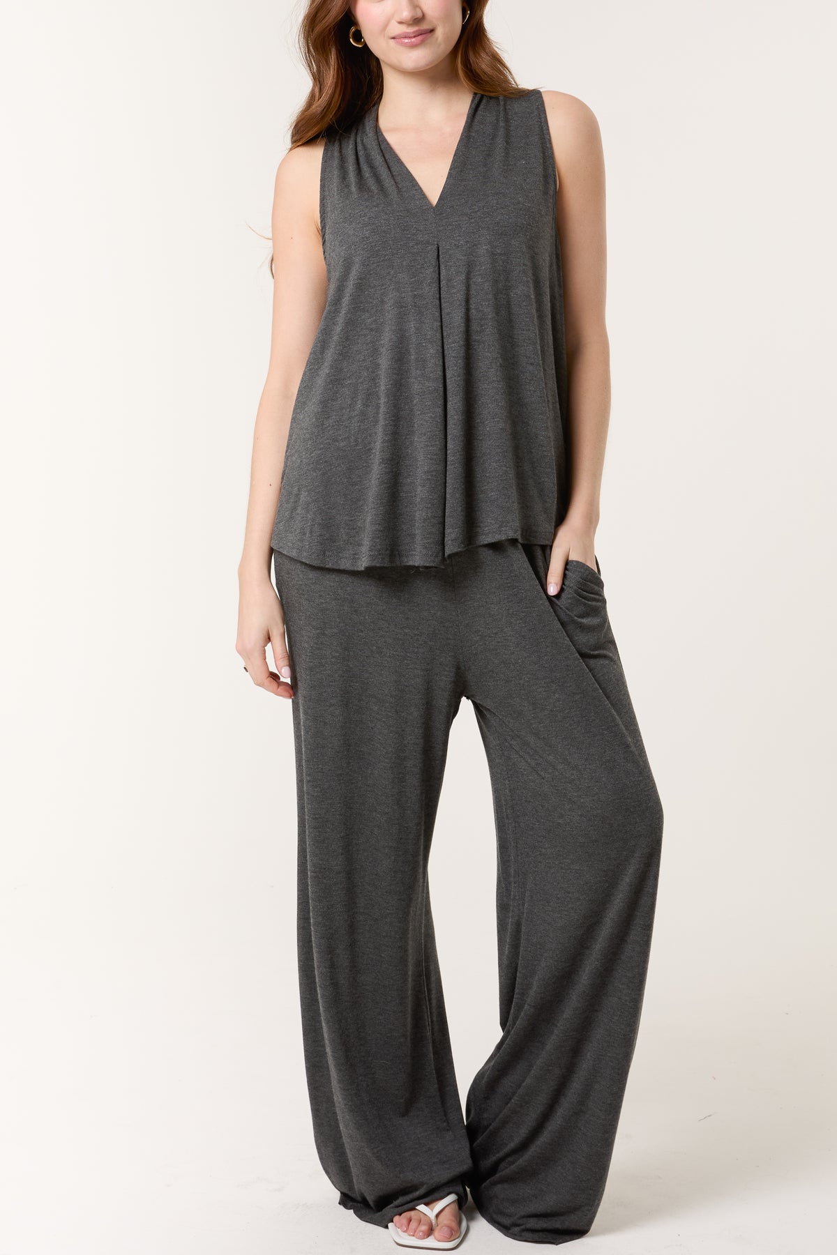 Stretch Jersey Top & Wide Leg Trouser Set