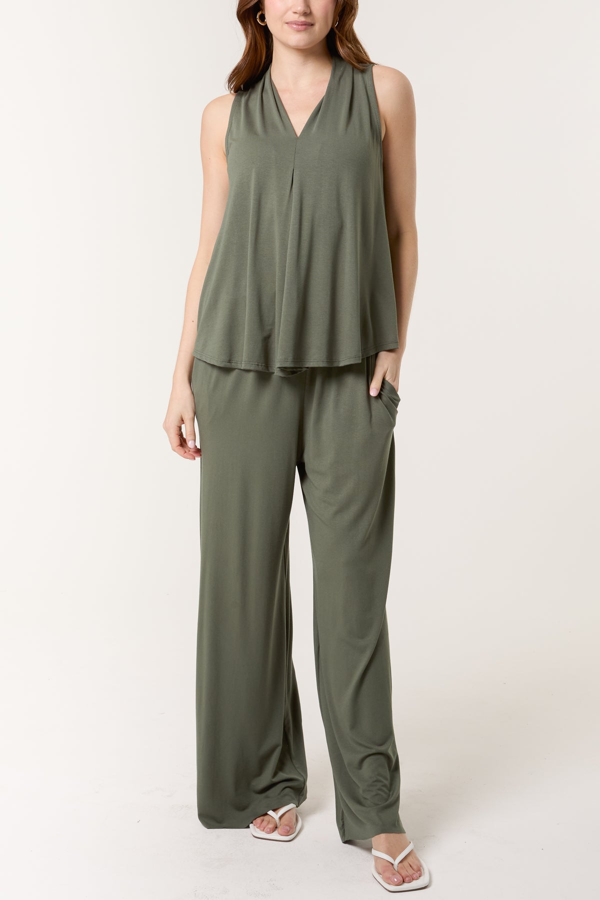 Stretch Jersey Top & Wide Leg Trouser Set