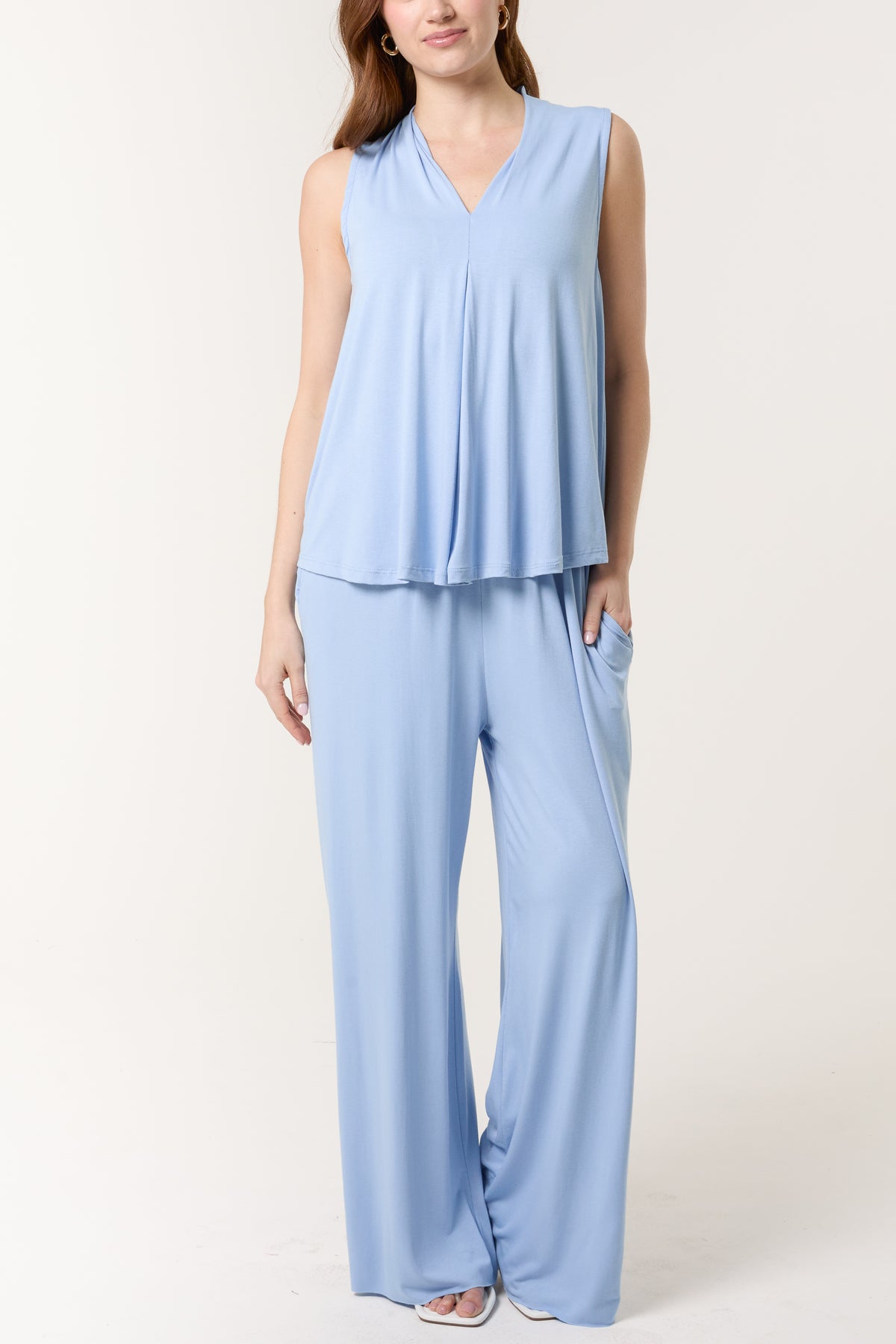 Stretch Jersey Top & Wide Leg Trouser Set