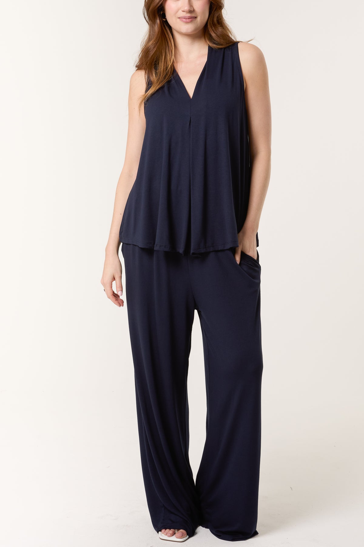 Stretch Jersey Top & Wide Leg Trouser Set