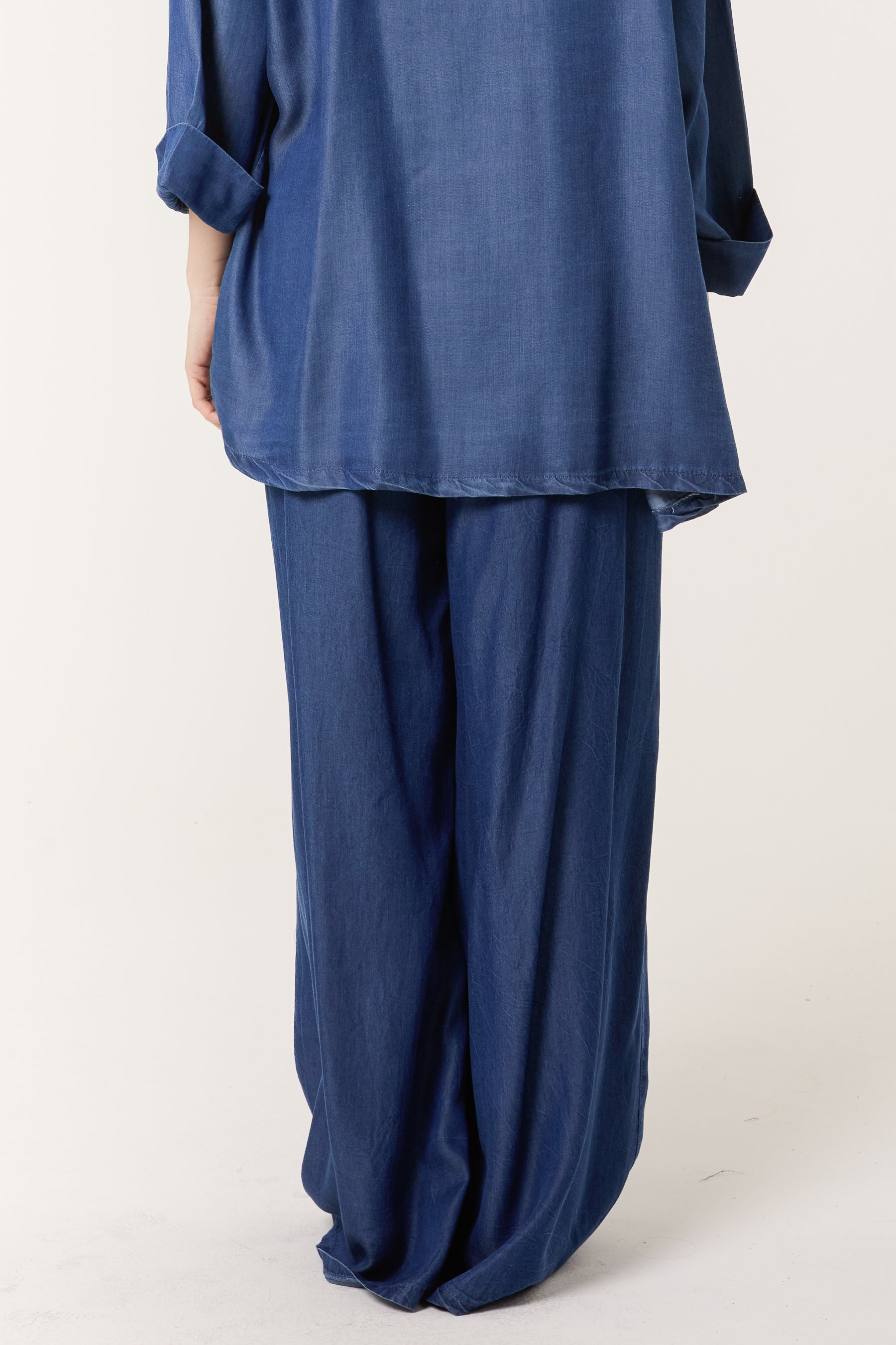 Denim Drawstring Wide Leg Trousers