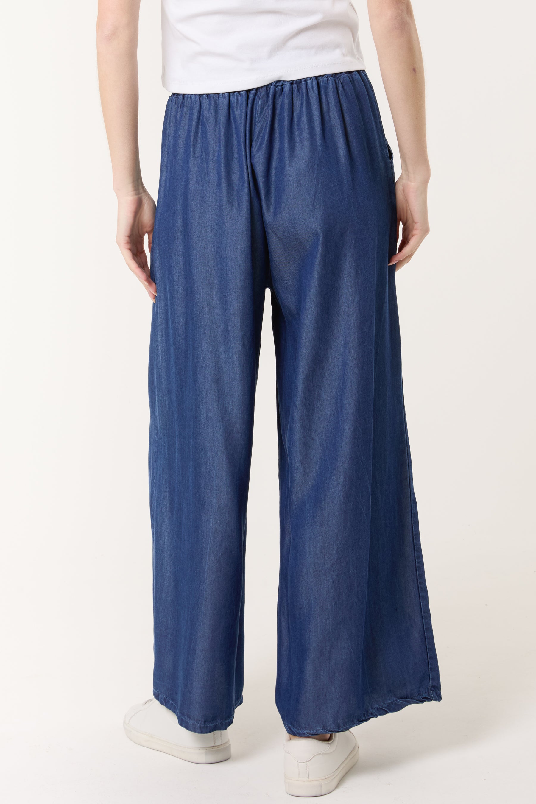 Denim Drawstring Wide Leg Trousers