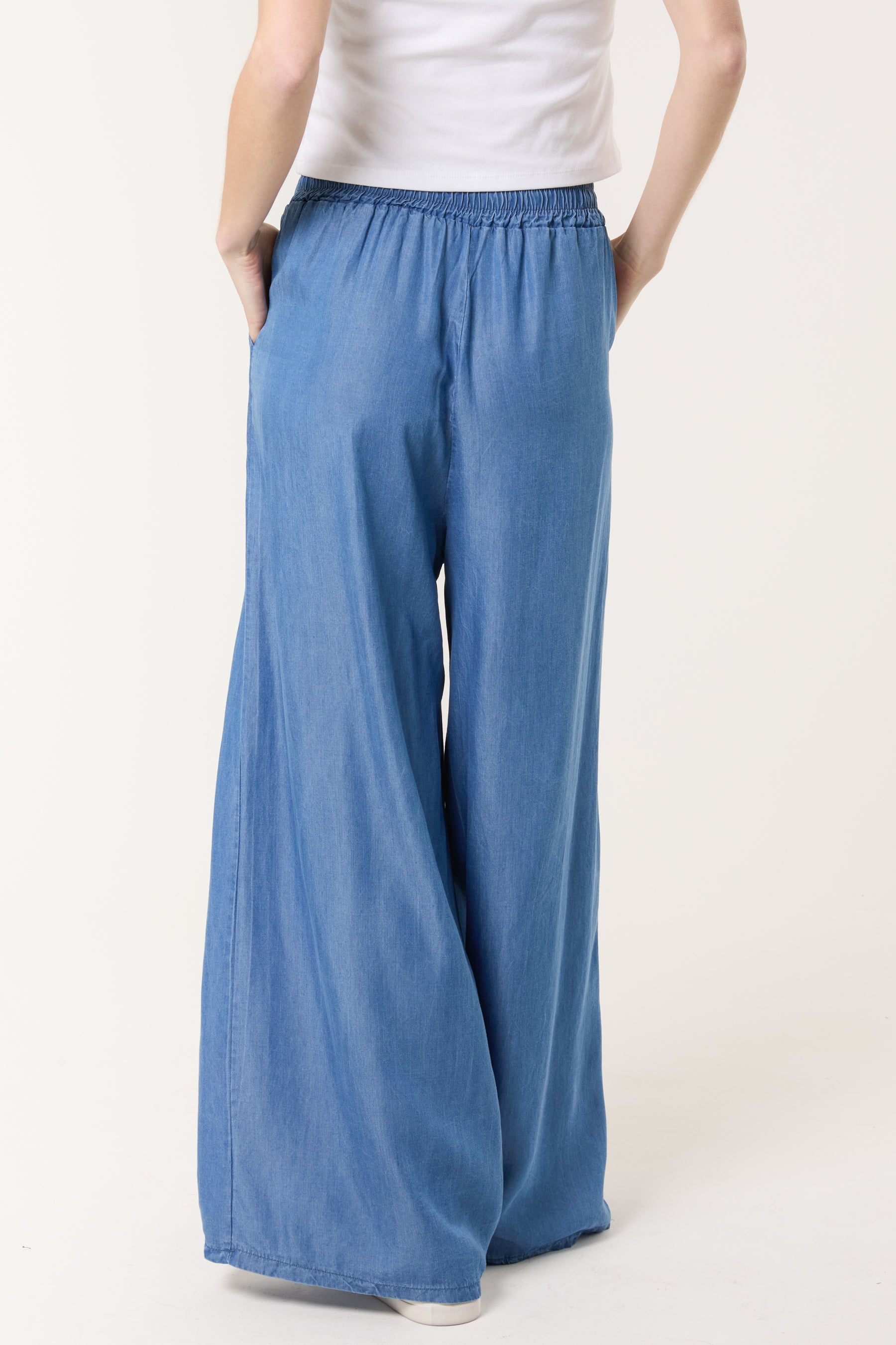 Denim Drawstring Wide Leg Trousers