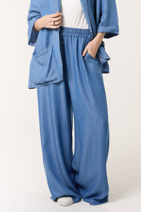 Denim Drawstring Wide Leg Trousers