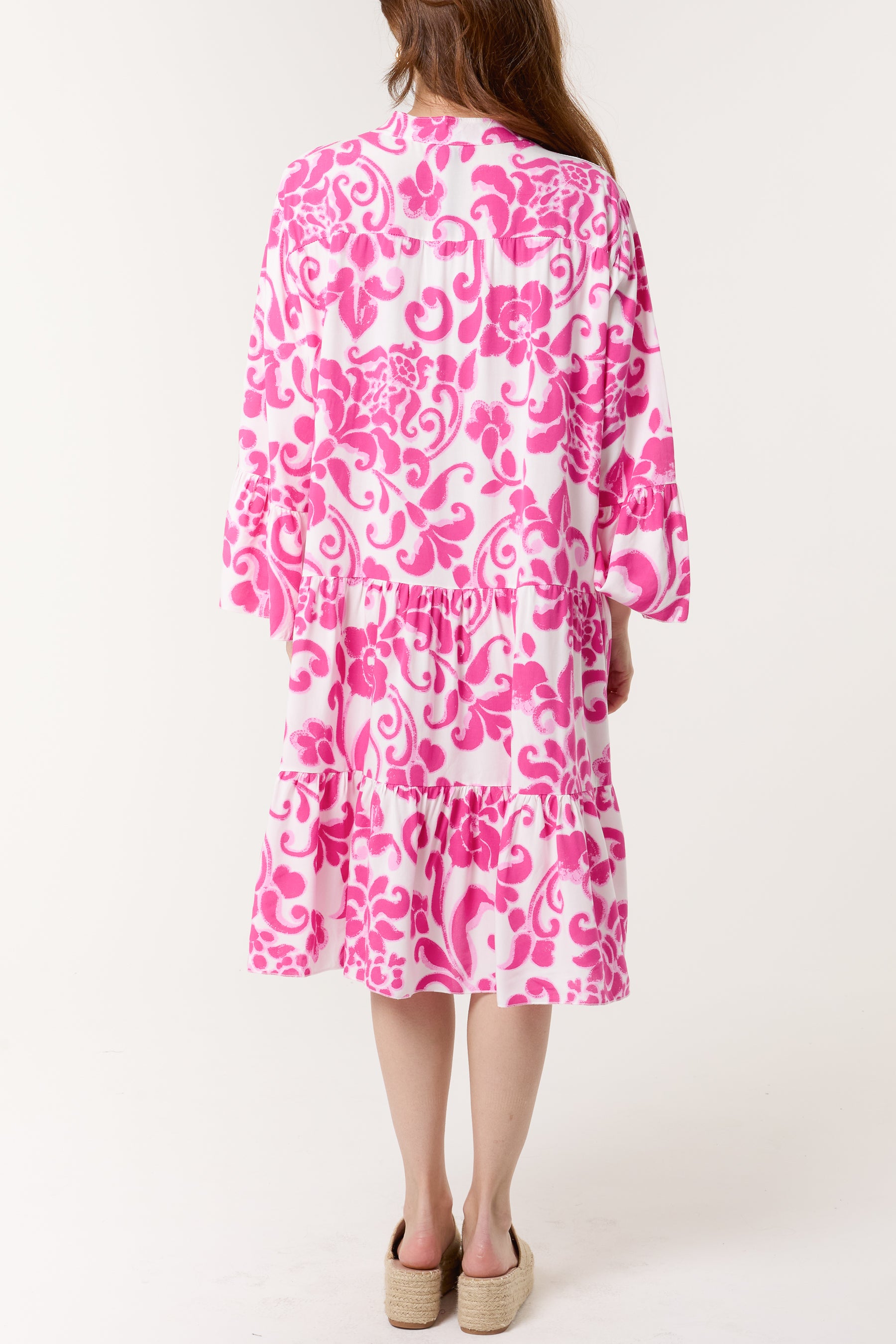 Damask Floral Tiered Midi Dress