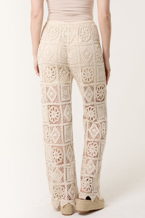 Geometric Floral Crochet Drawstring Trouser