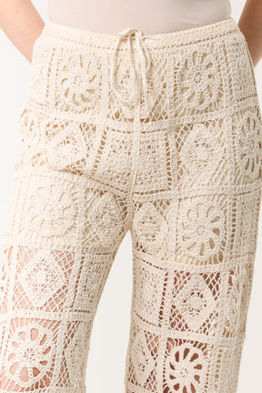 Geometric Floral Crochet Drawstring Trouser