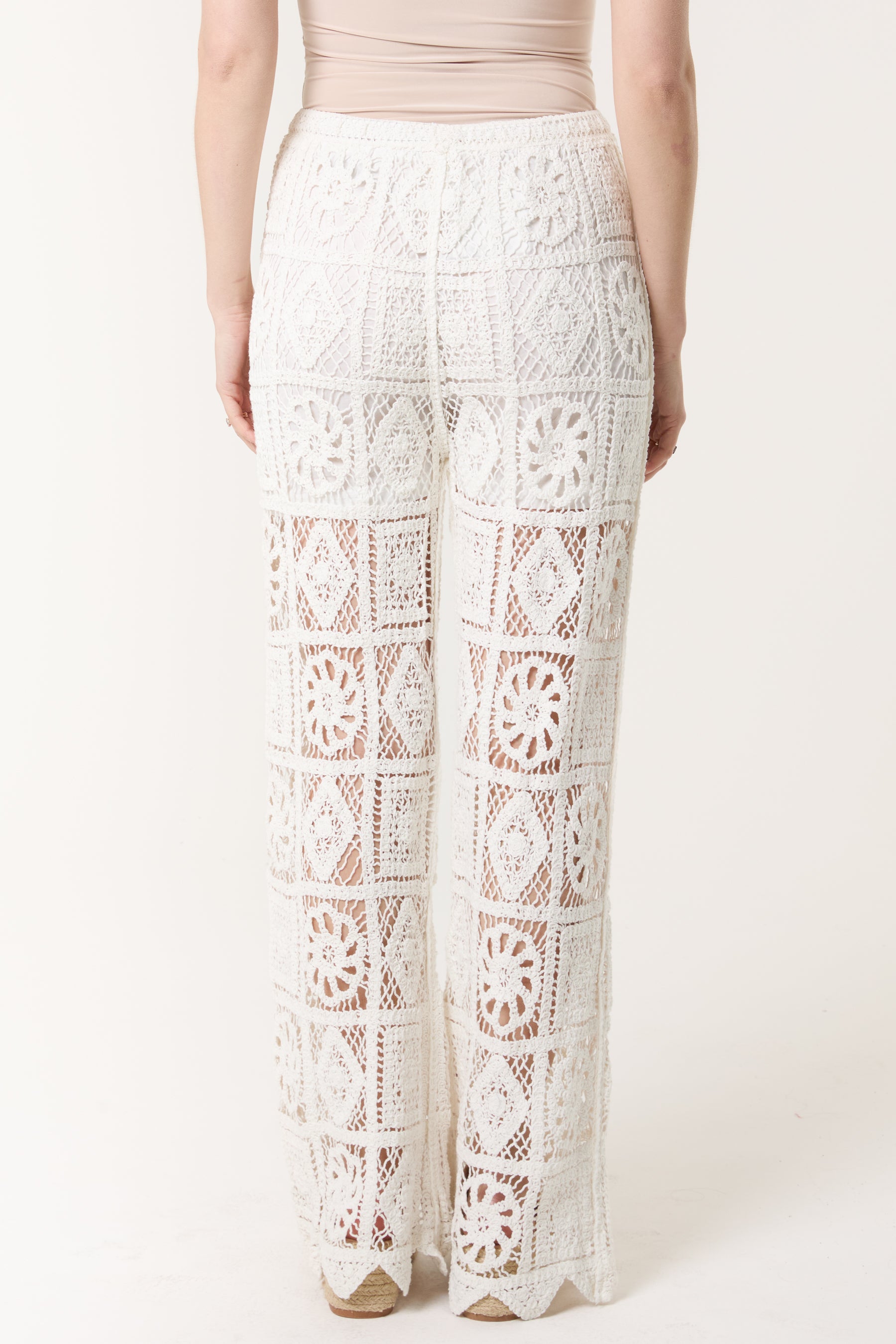 Geometric Floral Crochet Drawstring Trouser