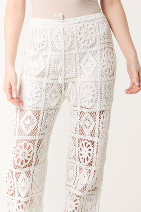 Geometric Floral Crochet Drawstring Trouser