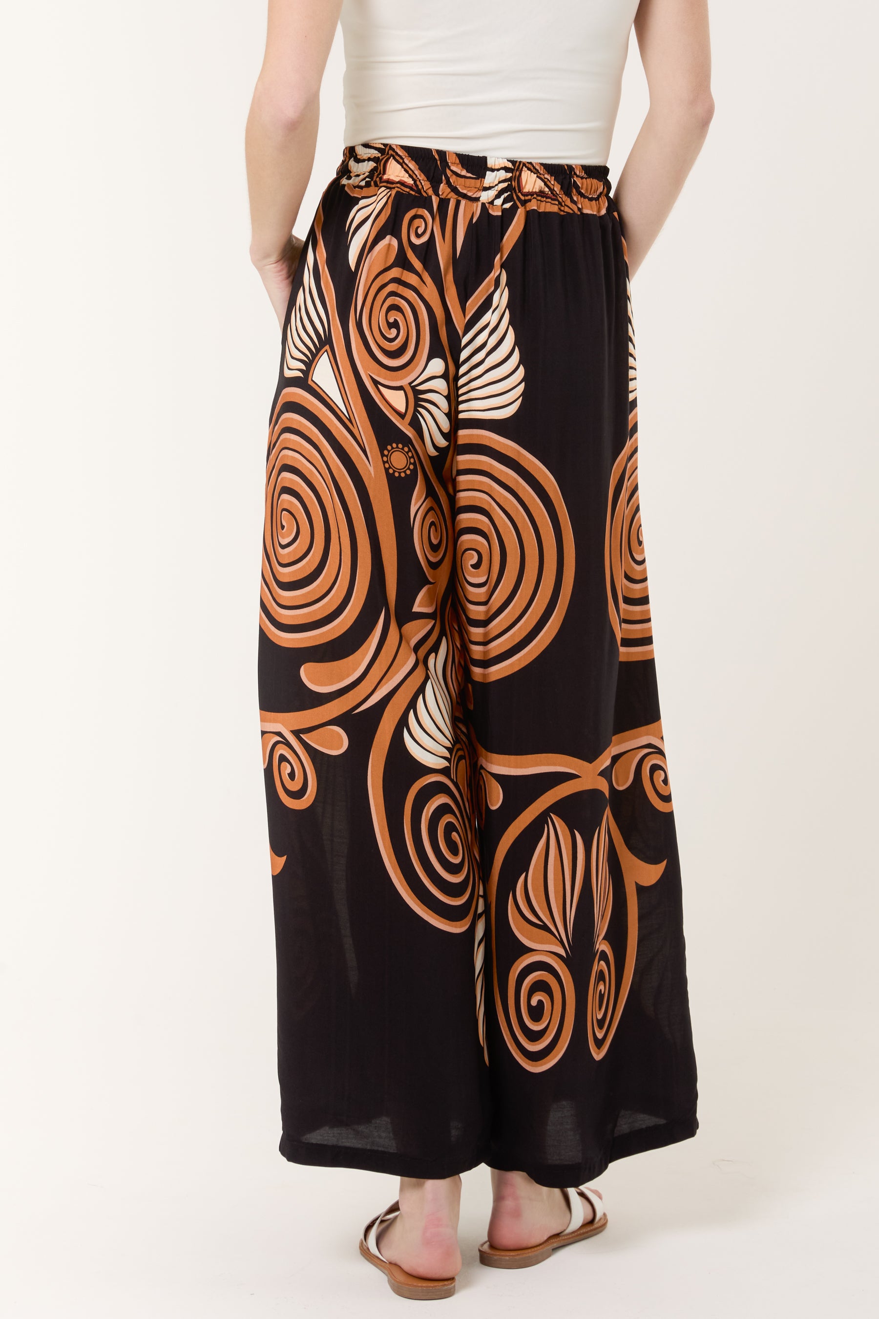 Swirl Print Pockets Wide Leg Trouser