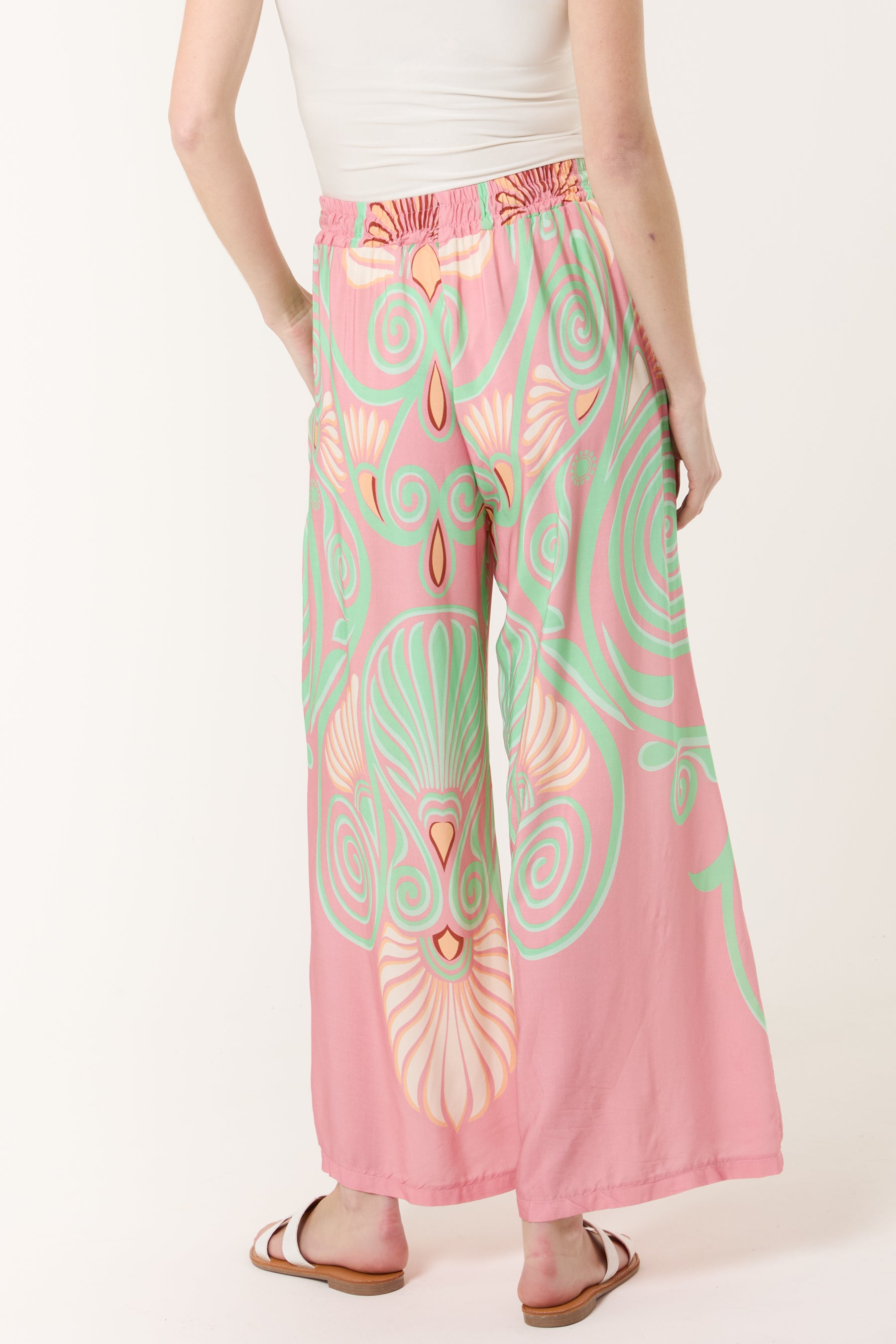 Swirl Print Pockets Wide Leg Trouser