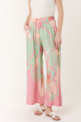 Swirl Print Pockets Wide Leg Trouser