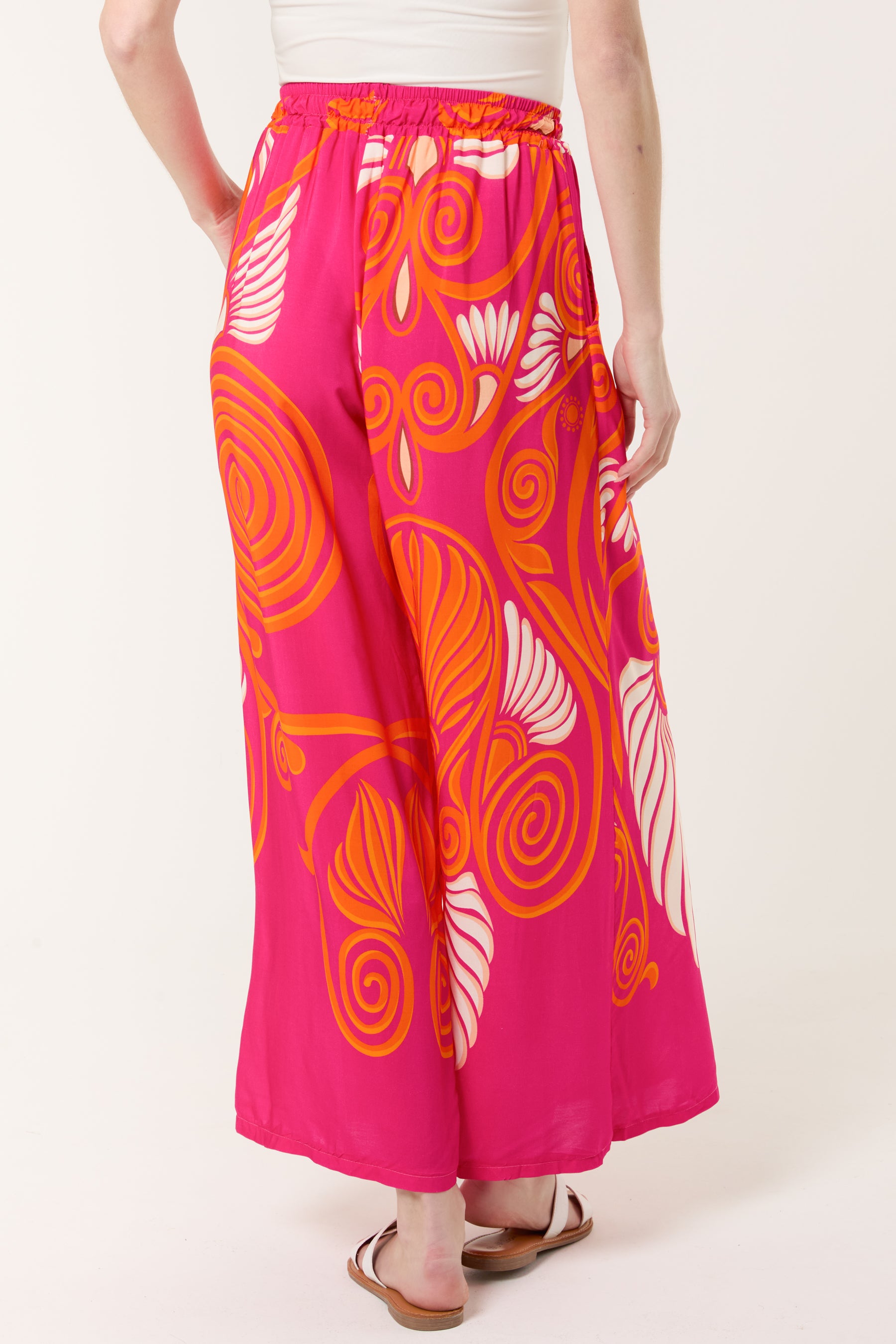 Swirl Print Pockets Wide Leg Trouser