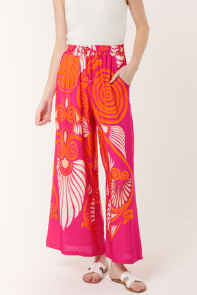 Swirl Print Pockets Wide Leg Trouser