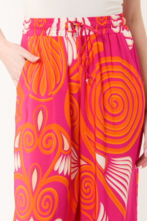 Swirl Print Pockets Wide Leg Trouser